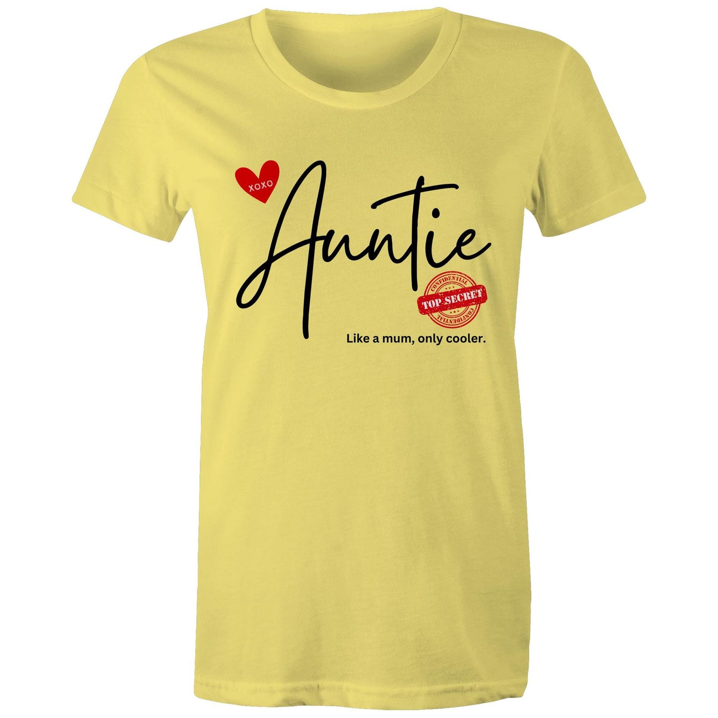 "Auntie - Like a mum, only cooler" Women's Cotton T-Shirt - Best Gift for Auntie - Da Boss Mango AU - Yellow