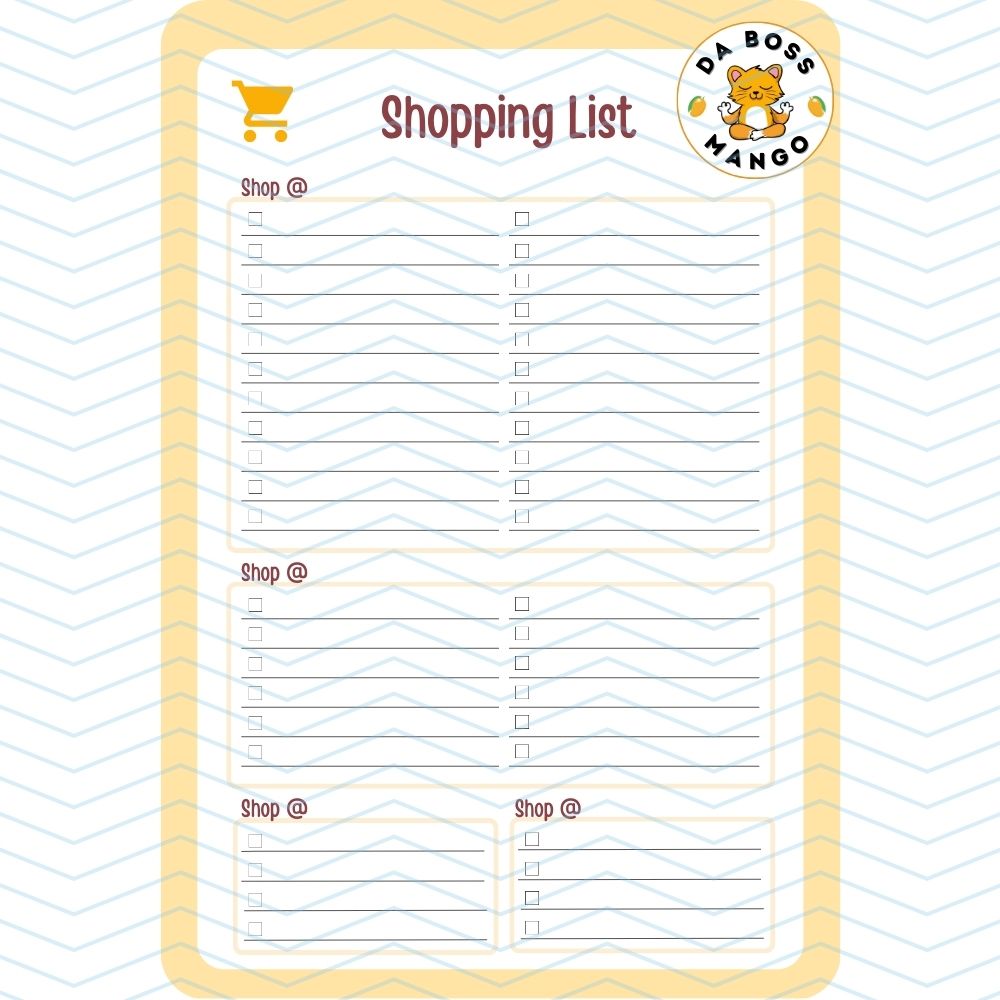 Da Boss Mango Digital & Printable Family Shopping List (PDF file downloads)