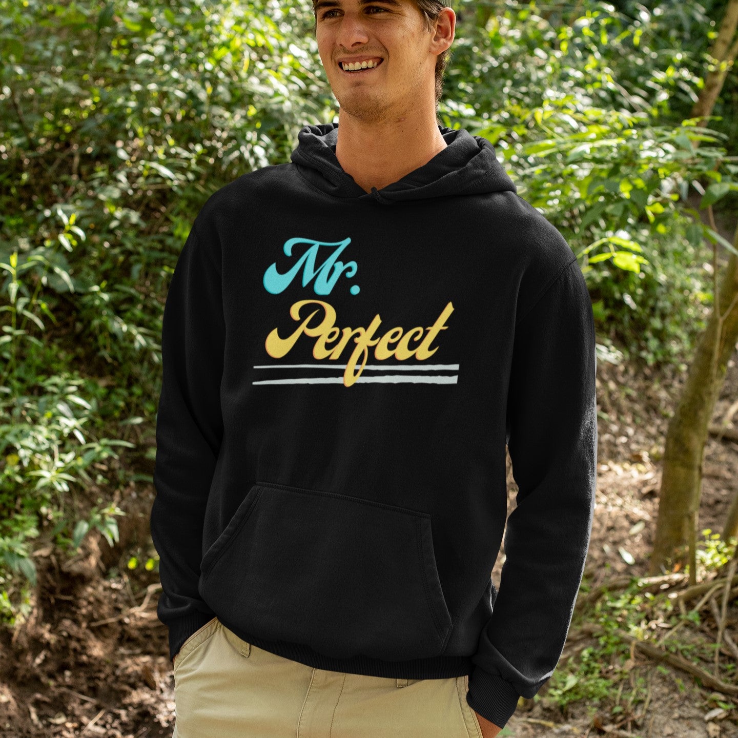 "Mr. Perfect" Pocket Hoodie Sweatshirt Pullover Gift for Husband, Dad, Boyfriend - Da Boss Mango AU - Black