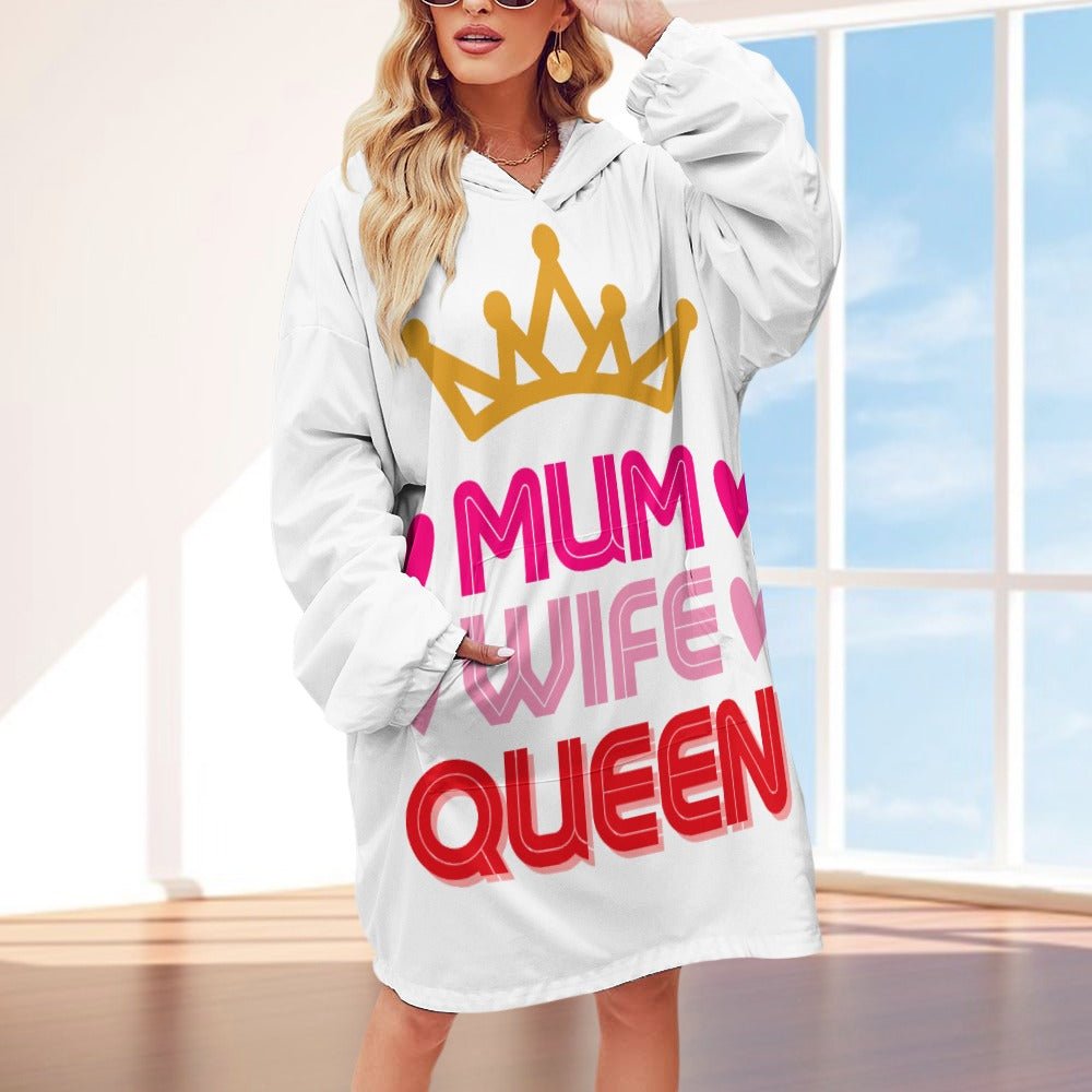 Mum Wife Queen Women's Adult Hooded Blanket Oversized Hoodie - Da Boss Mango AU - white Mother's Day gift, Birthday Gift for mum, mom.