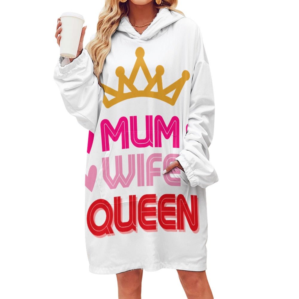 Mum Wife Queen Women's Adult Hooded Blanket Oversized Hoodie - Da Boss Mango AU - white Mother's Day gift, Birthday Gift for mum, mom.