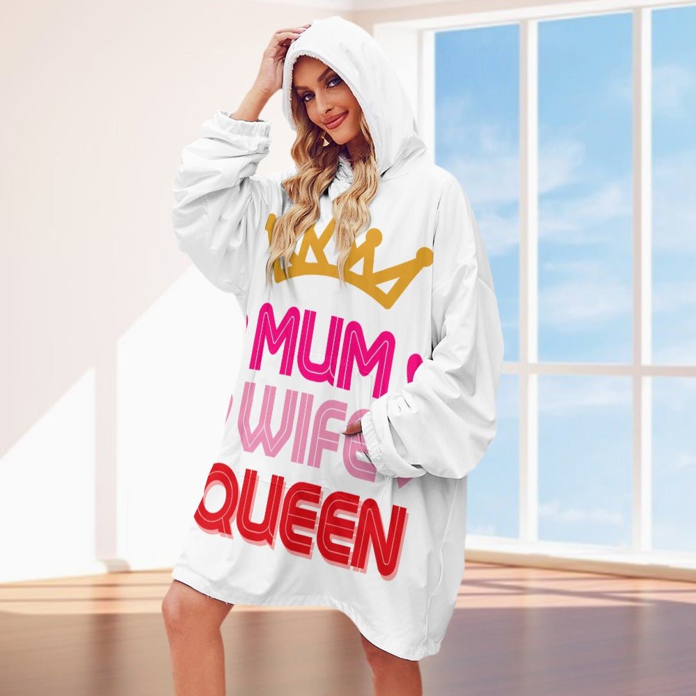 Mum Wife Queen Women's Adult Hooded Blanket Oversized Hoodie - Da Boss Mango AU - white Mother's Day gift, Birthday Gift for mum, mom.