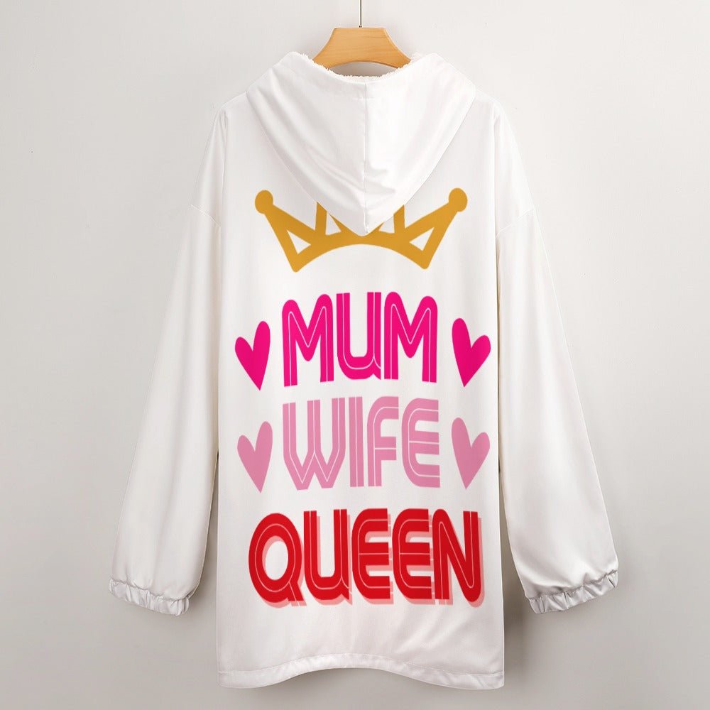 Mum Wife Queen Women's Adult Hooded Blanket Oversized Hoodie - Da Boss Mango AU - white Mother's Day gift, Birthday Gift for mum, mom.