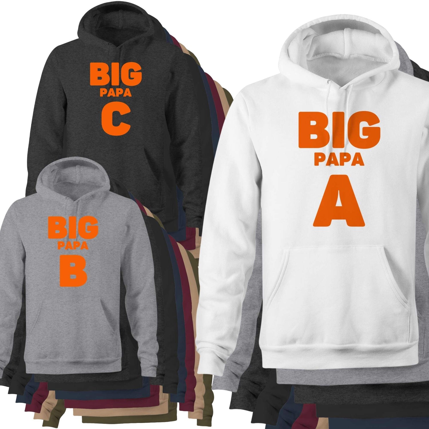 Big Papa Hoodies A - Z for all dads according to their initials - Variety of colours and sizes - Da Boss Mango