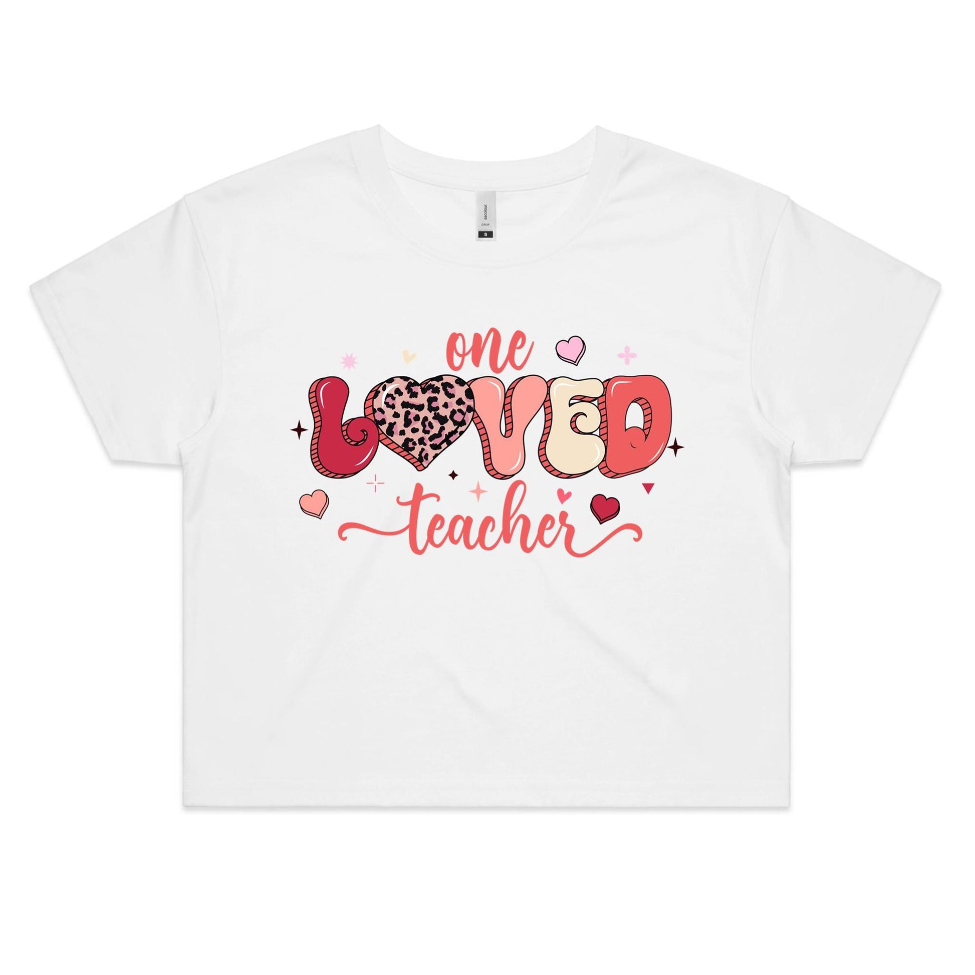 One Loved Teacher Women's Cotton Crop Tee - Lovely Gift for Teachers - Da Boss Mango AU - White