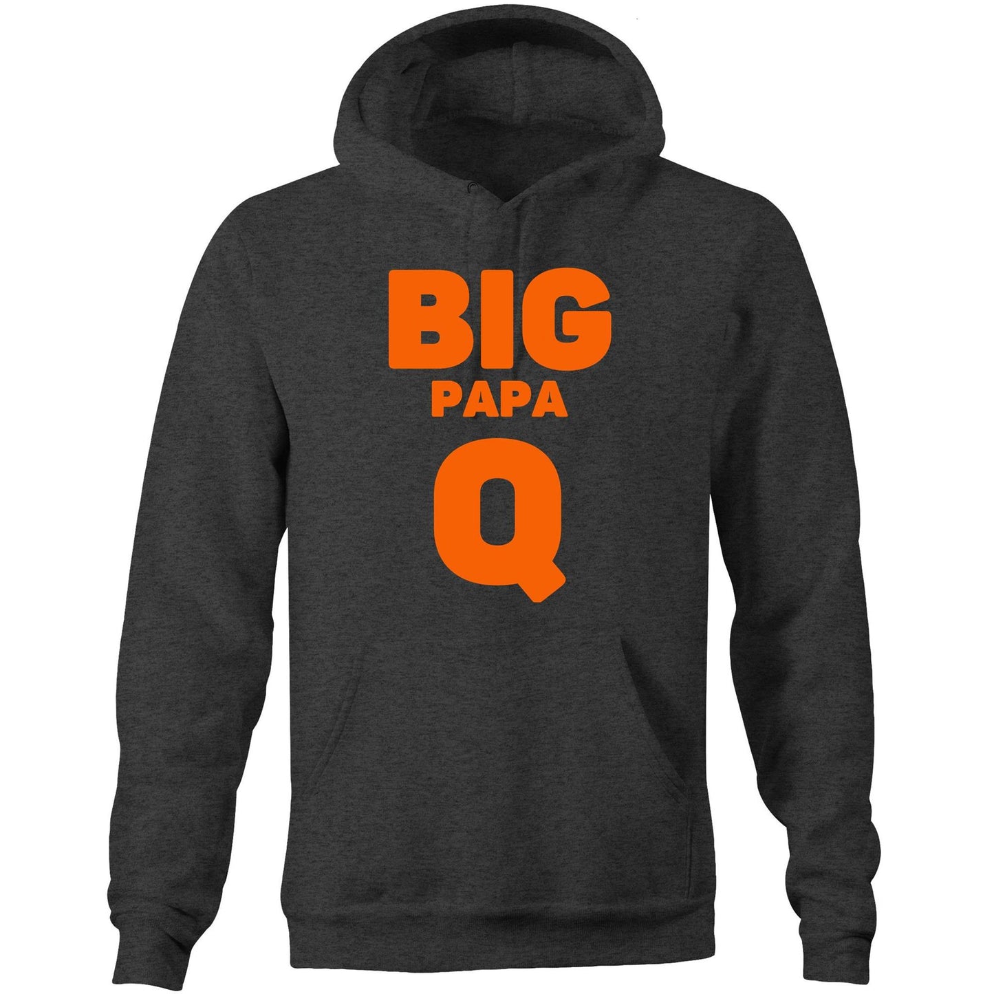 "Big Papa Q" Pocket Hoodie Sweatshirt Pullover with Kangaroo Pocket Gift for Dad - Da Boss Mango AU - Asphalt Dark Grey Marle