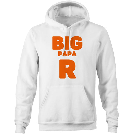 "Big Papa R" Pocket Hoodie Sweatshirt Pullover with Kangaroo Pocket Father's Day Gift for Dad - Da Boss Mango AU - White