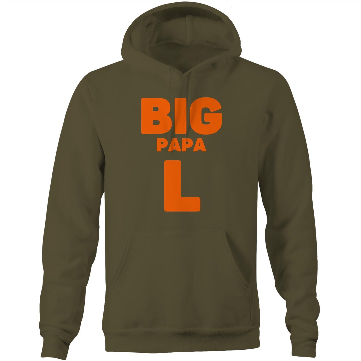 "Big Papa L" Pocket Hoodie Sweatshirt Pullover with Kangaroo Pocket Father's Day Gift for Dad - Da Boss Mango AU - Army Green