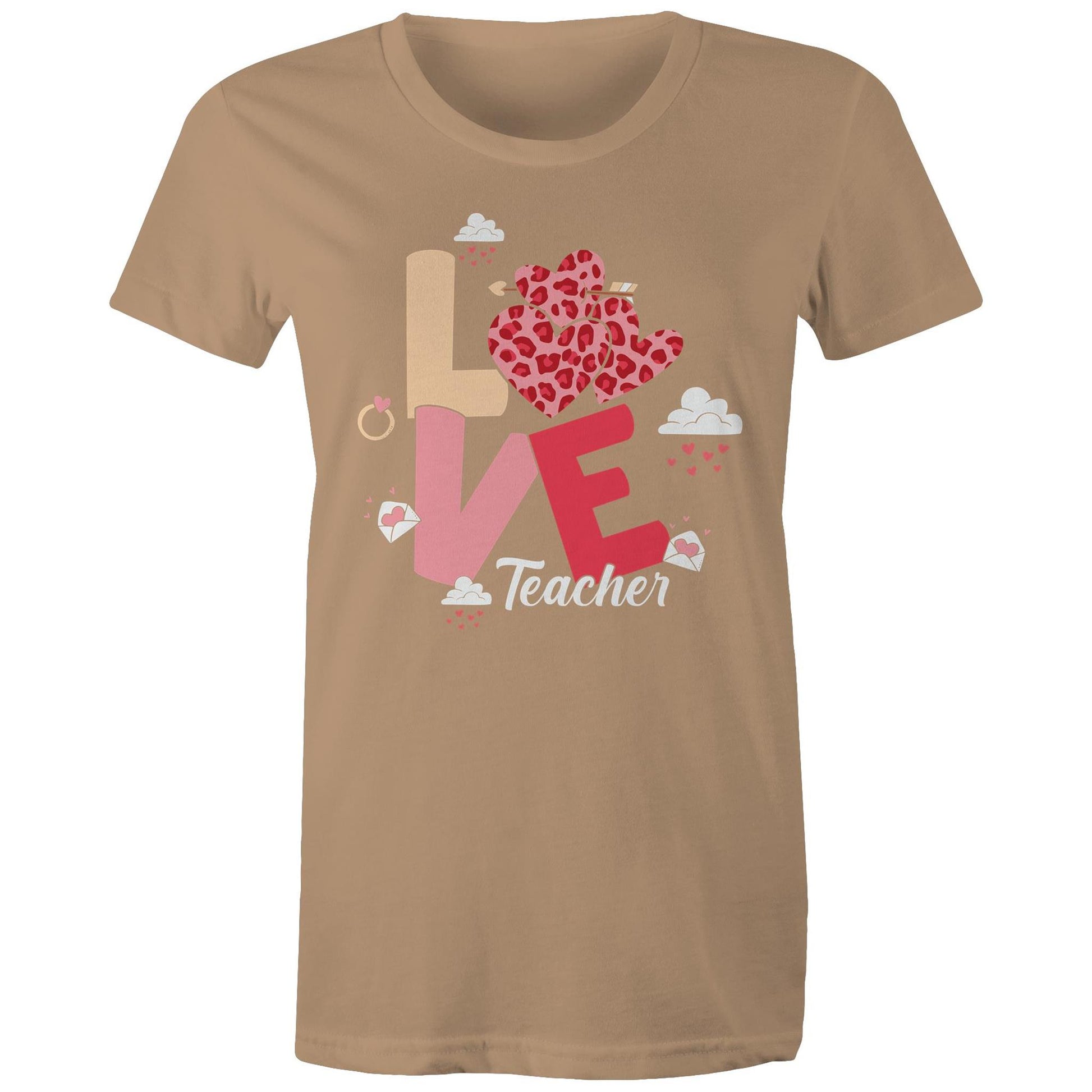 Love Teacher Women's Maple Cotton T-Shirt - Gift for Teachers - Da Boss Mango AU - Tan Beige