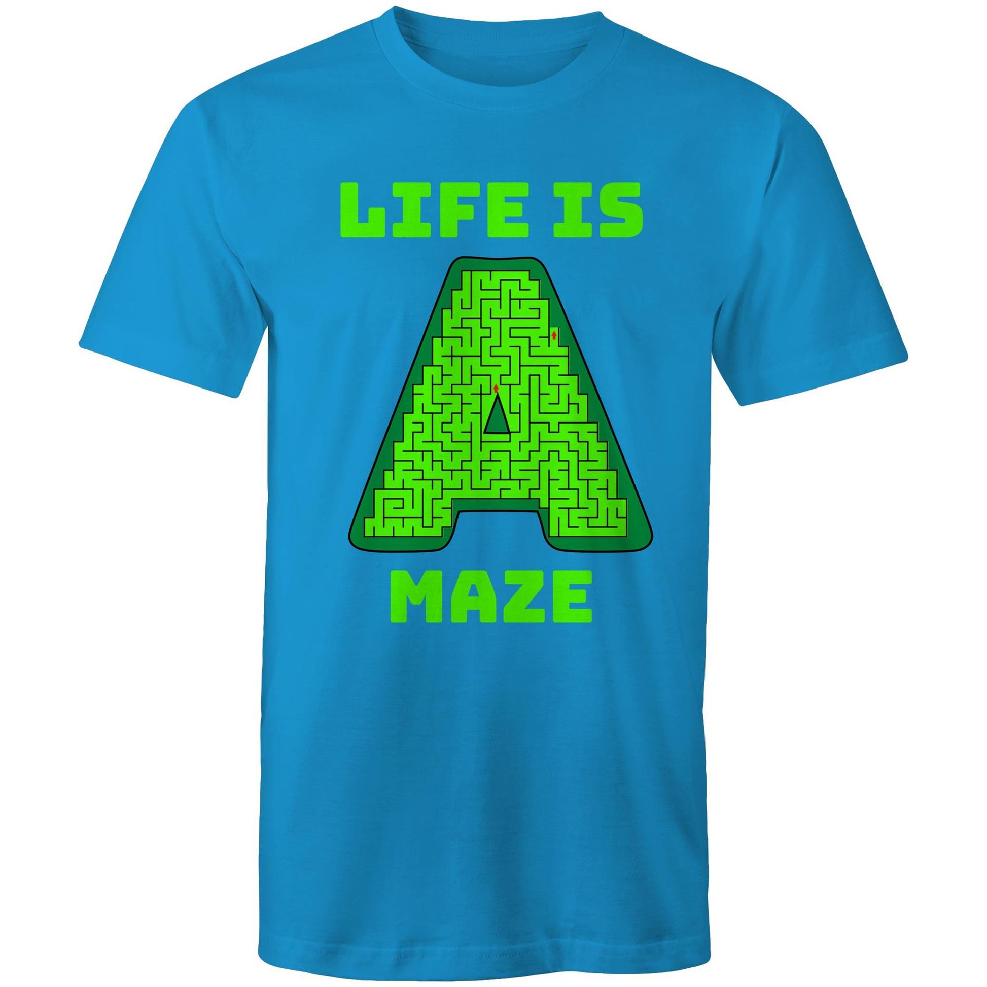 Life is A Maze Men's Playful Funny Cotton T-Shirt - Size S, M, L, XL, 2XL, 3XL, 4XL, 5XL - Da Boss Mango AU - Arctic Blue