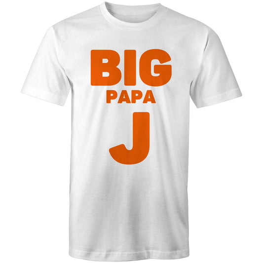 "Big Papa J" Men's Cotton White T-Shirt in Size S, M, L, XL, XXL, 3XL, 4XL, 5XL, Gift for Dad - Da Boss Mango AU -