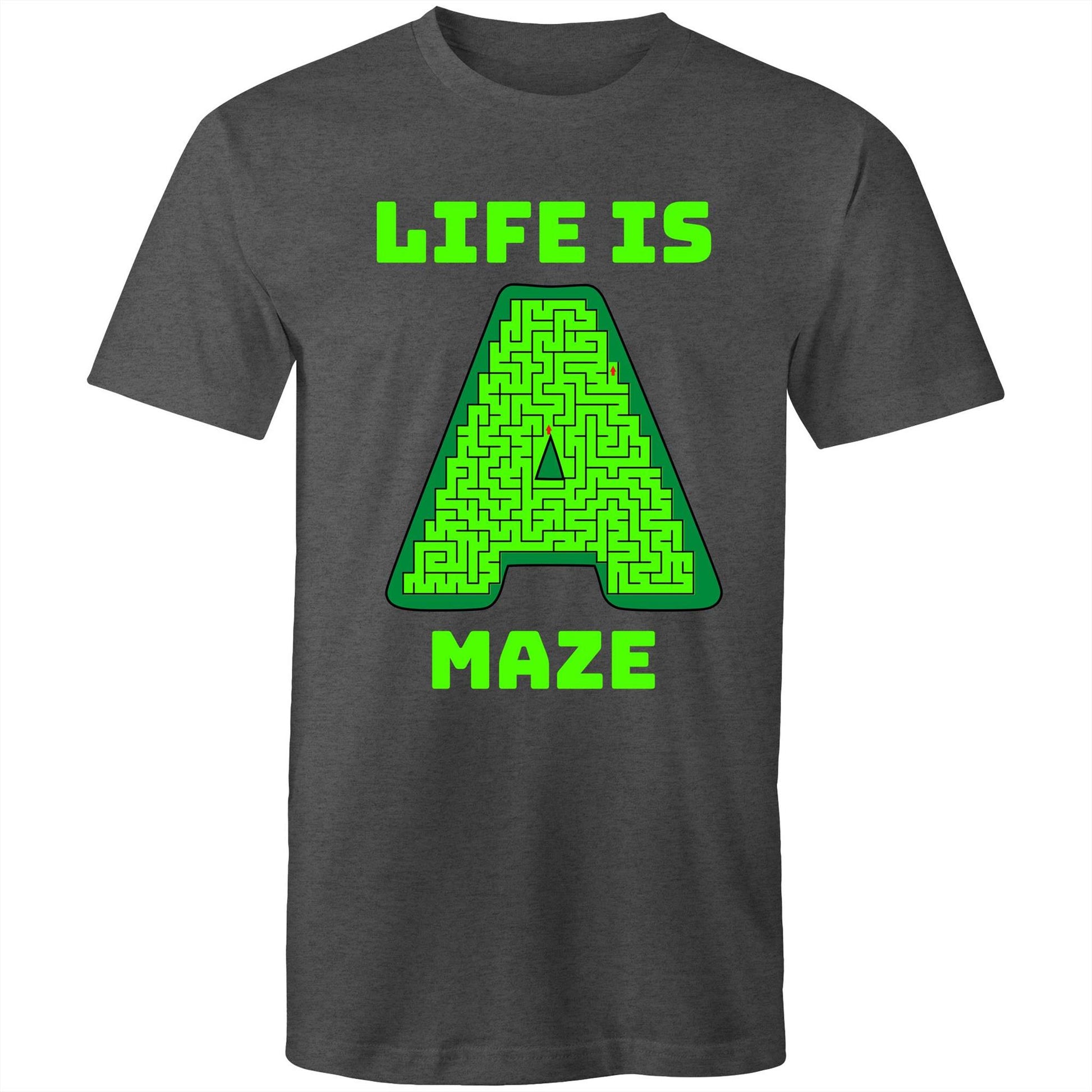 Life is A Maze Men's Funny T-Shirt - Plus Size S, M, L, XL, 2XL, 3XL, 4XL, 5XL - Da Boss Mango AU - Asphalt Grey Marle