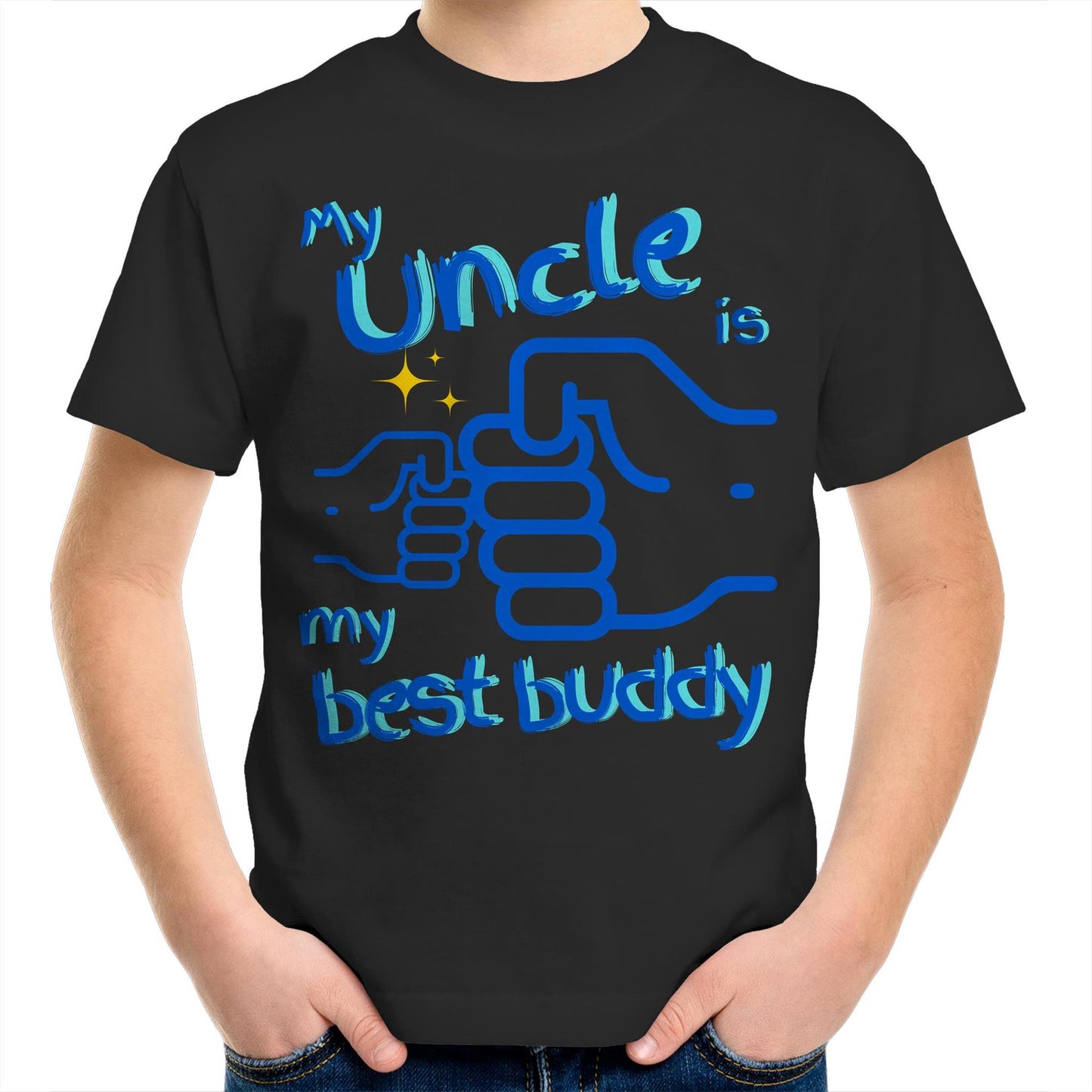 My Uncle is My Best Buddy Kids Youth Crew Cotton T-Shirt - Size 2, 4, 6, 8, 10, 12, 14 - Da Boss Mango AU - Black