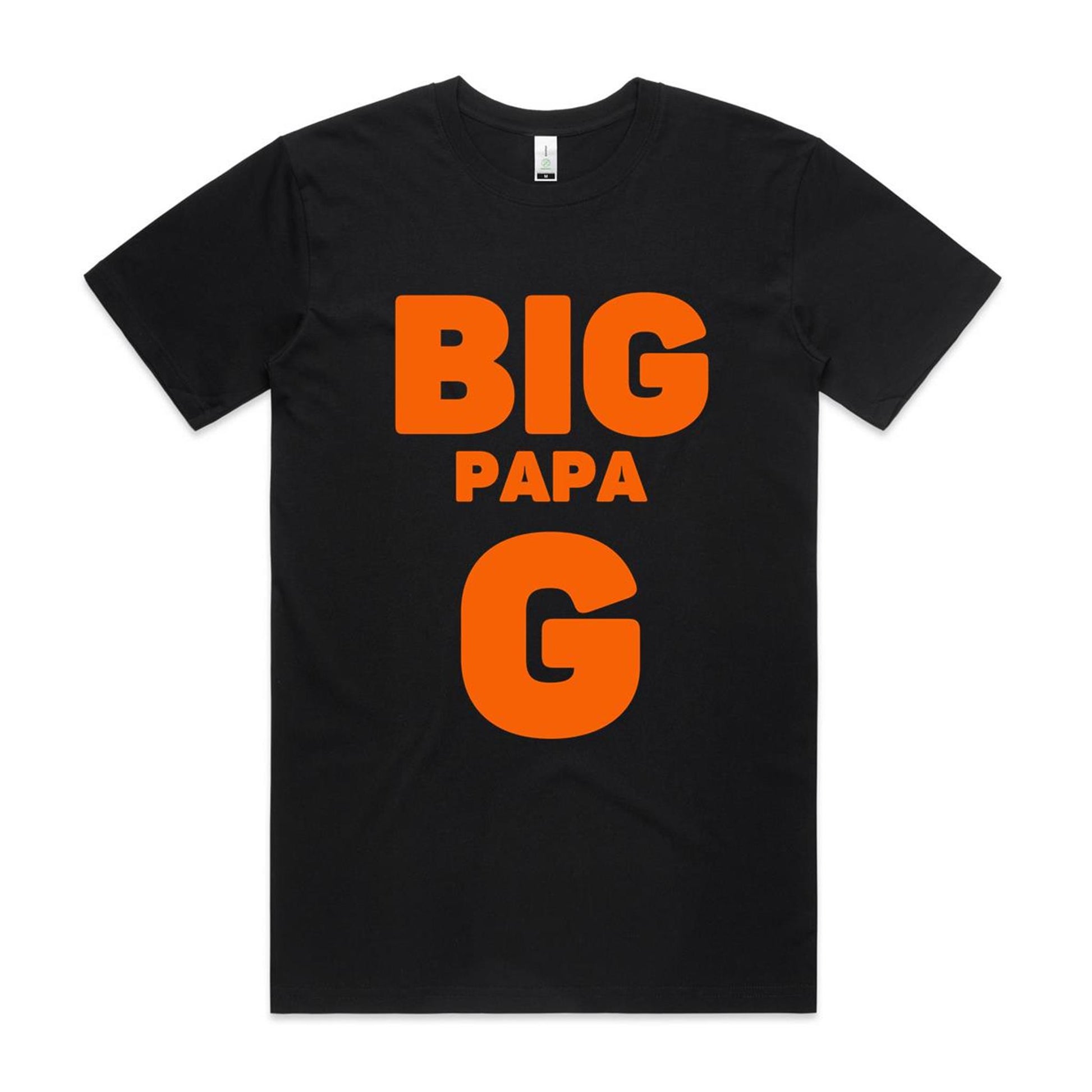 "Big Papa G" Men's GOTS Certified Organic Cotton T-Shirt, Father's Day Birthday Gift for Dad- Da Boss Mango AU - Black