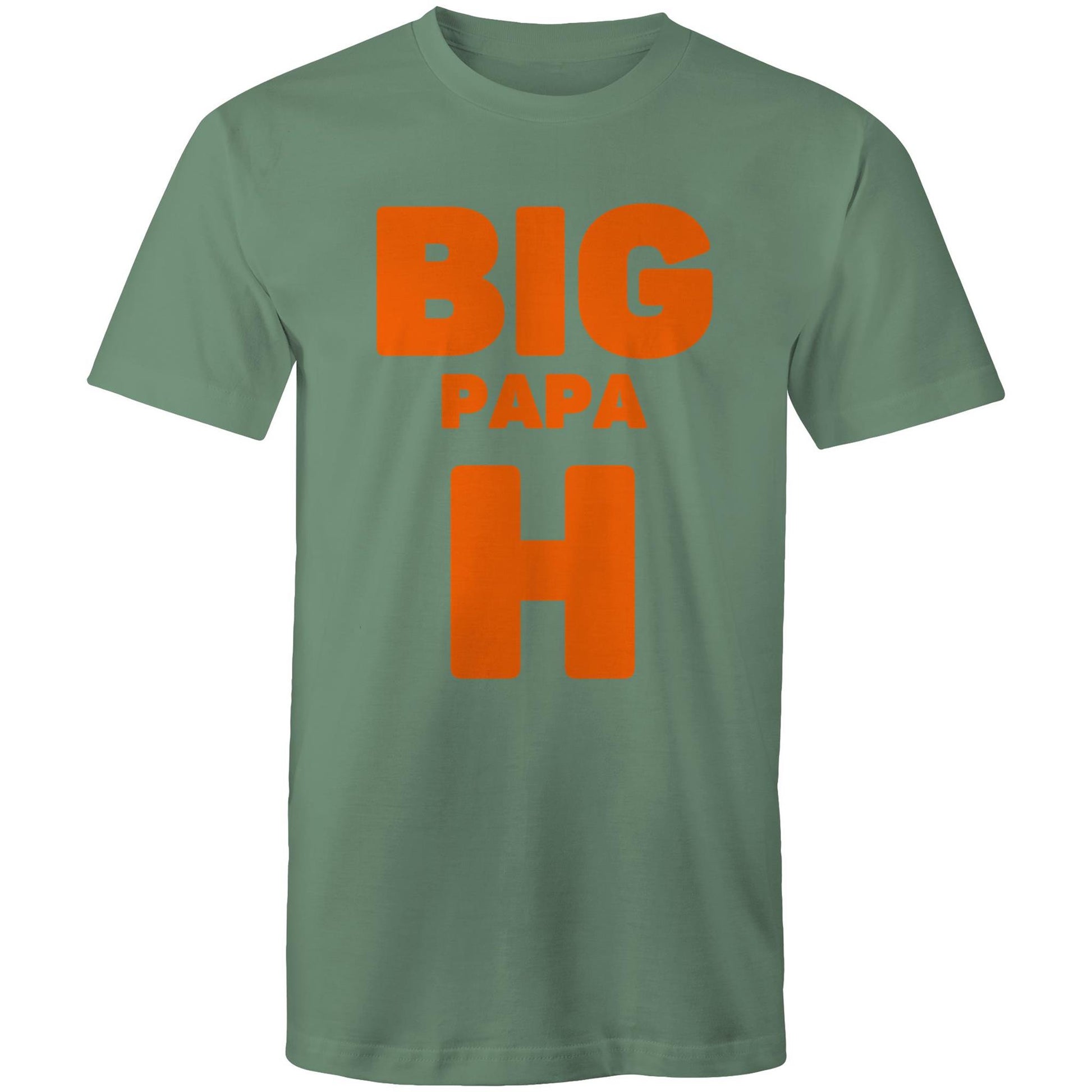 "Big Papa H" Men's Cotton Sage Green T-Shirt in Size S, M, L, XL, XXL, 3XL, 4XL, 5XL, Gift for Dad - Da Boss Mango AU -