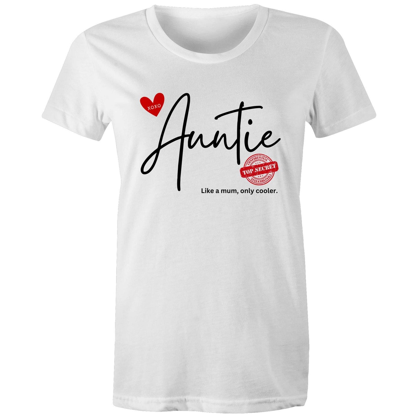 "Auntie - Like a mum, only cooler" Women's Maple Organic Cotton White T-Shirt - Da Boss Mango AU - Gift for Auntie