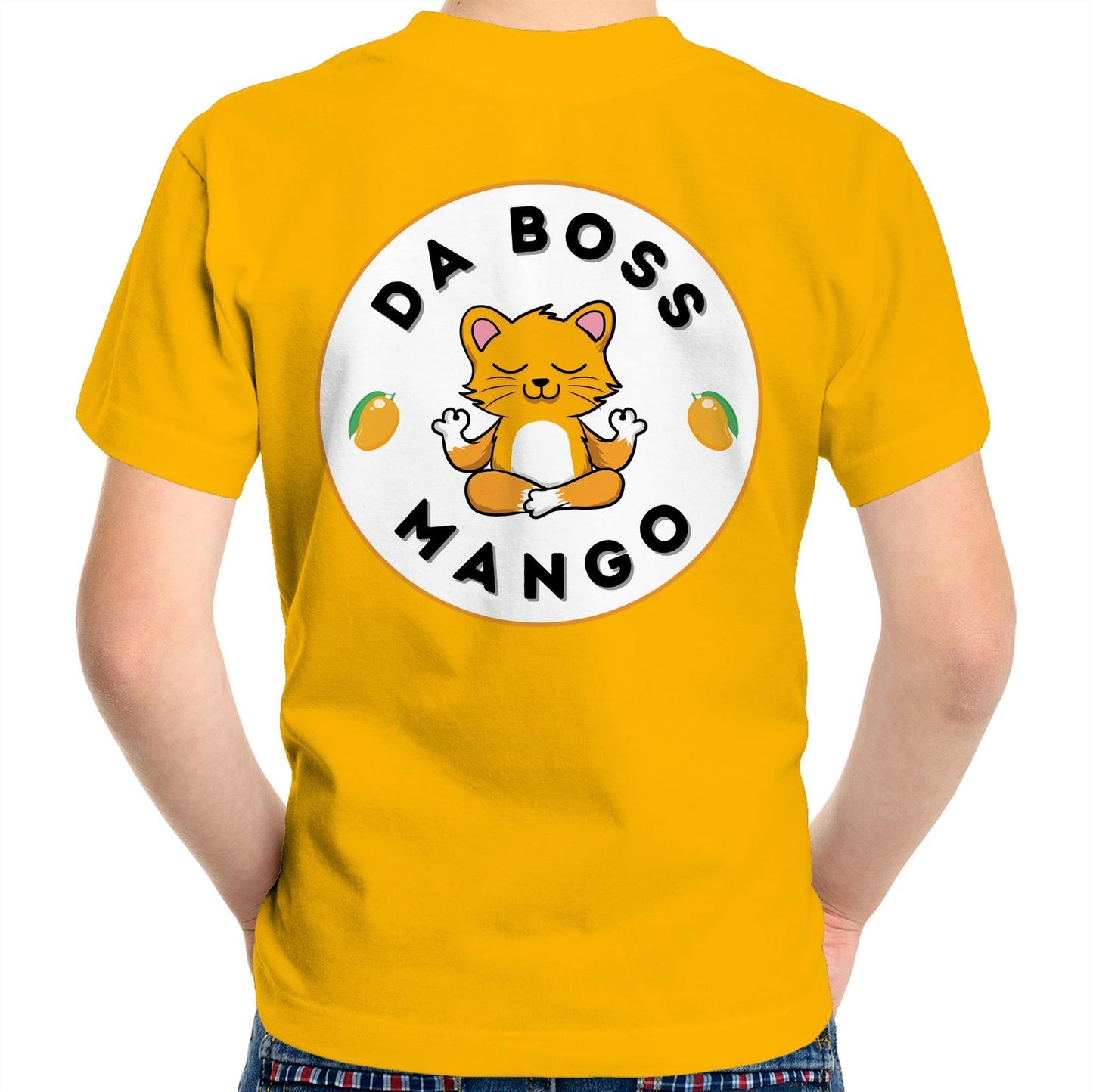 Da Boss Mango Kids Youth Crew Cotton T-Shirt Logo on back - Size 2, 4, 6, 8, 10, 12,14 - Da Boss Mango AU - Gold