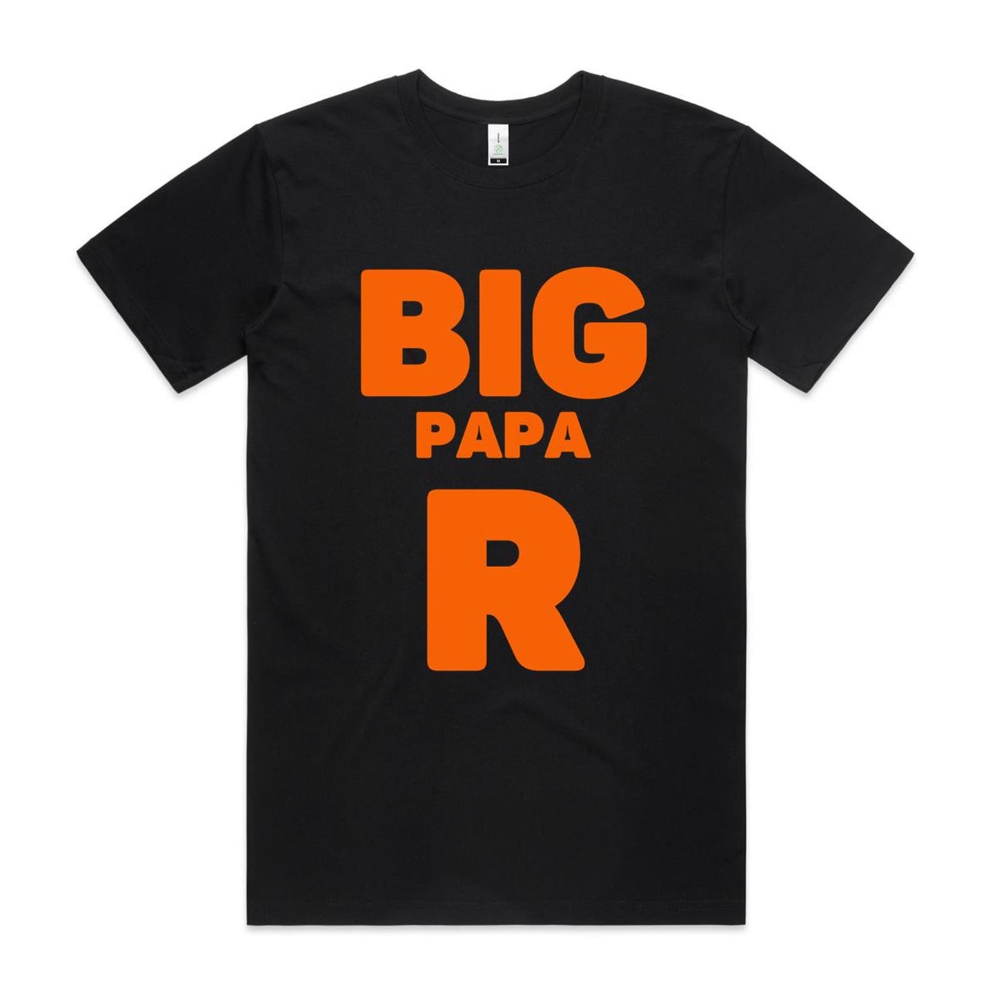 "Big Papa R" Men's GOTS Certified Organic Cotton T-Shirt, Father's Day Birthday Gift for Dad- Da Boss Mango AU - Black