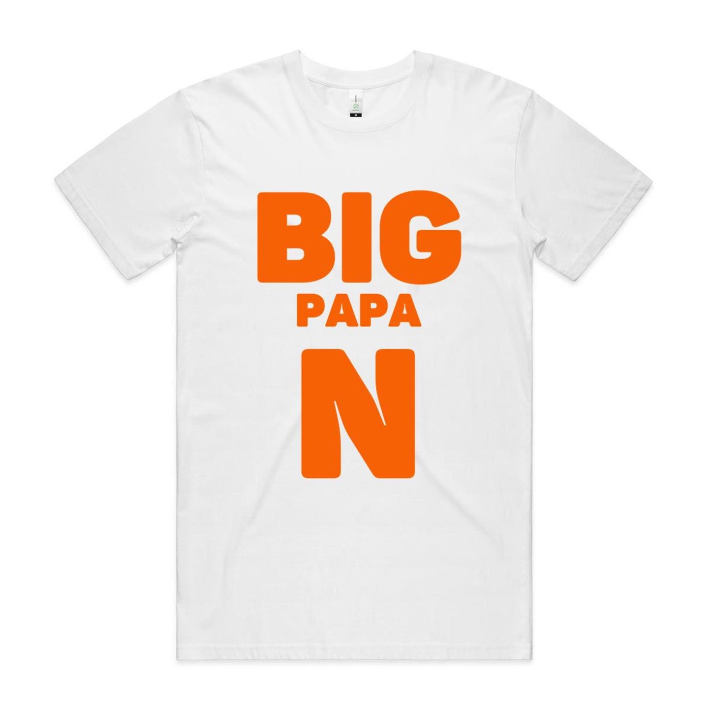 "Big Papa N" Men's GOTS Certified Organic Cotton T-Shirt, Father's Day Birthday Gift for Dad- Da Boss Mango AU - White