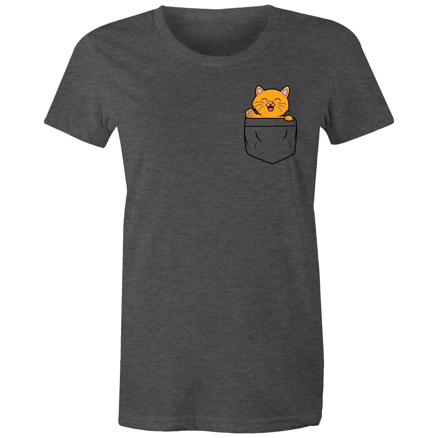 Mini Mango in a Pocket Women's T-Shirt for Cat Kitten Lovers- Da Boss Mango AU - Asphalt Dark Grey Marle