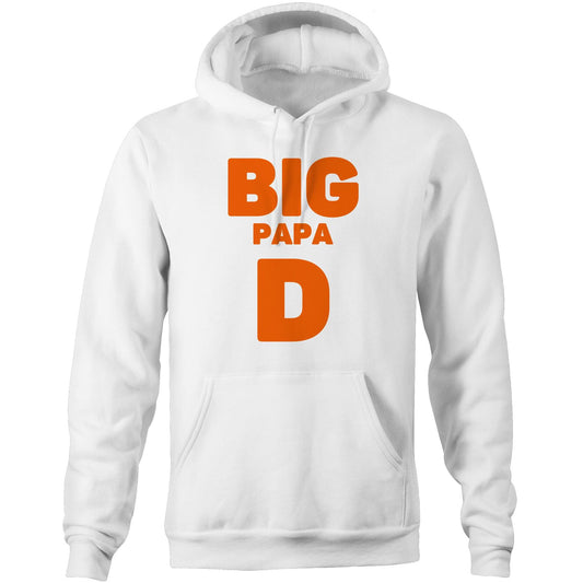 "Big Papa D" Pocket Hoodie Sweatshirt Pullover with Kangaroo Pocket Father's Day Gift for Dad - Da Boss Mango AU - White