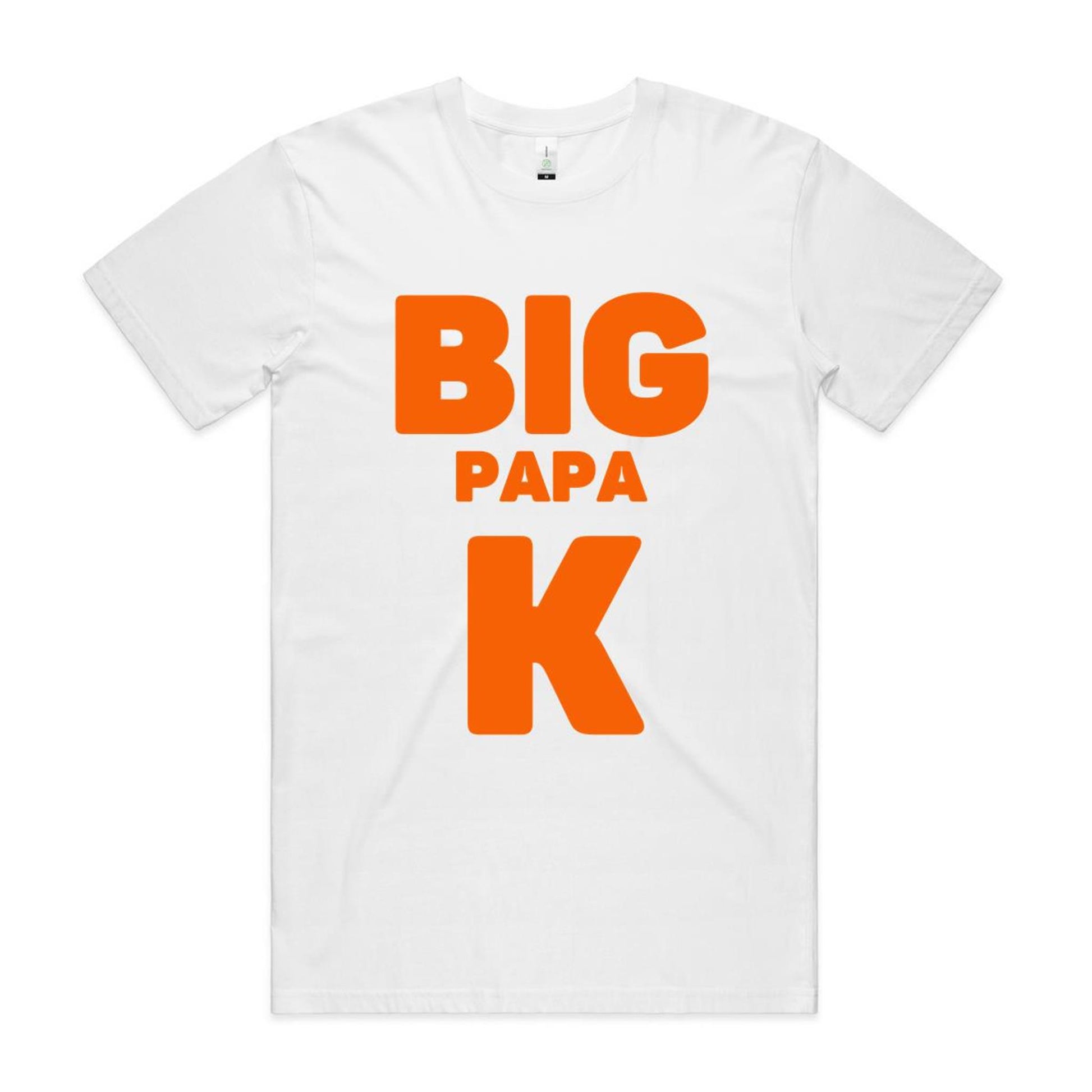 "Big Papa K" Men's GOTS Certified Organic Cotton T-Shirt, Father's Day Birthday Gift for Dad- Da Boss Mango AU - White