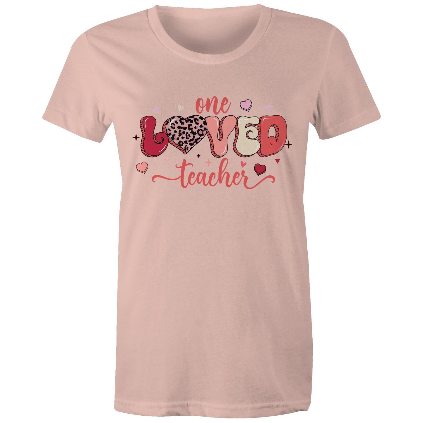 One Loved Teacher - Women's Cotton T-Shirt - Lovely Gift for Teachers - Da Boss Mango AU - Pale Pink