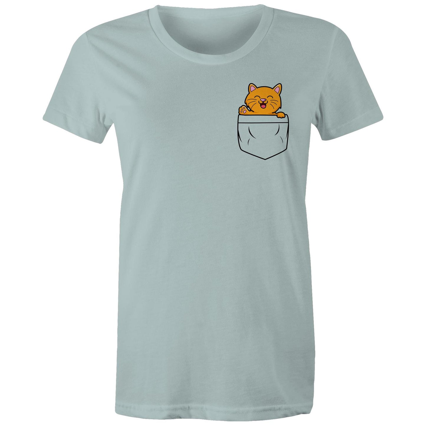 Mini Mango in a Pocket Women's Cotton T-Shirt for Cat Kitten Lovers- Da Boss Mango AU - Pale Blue