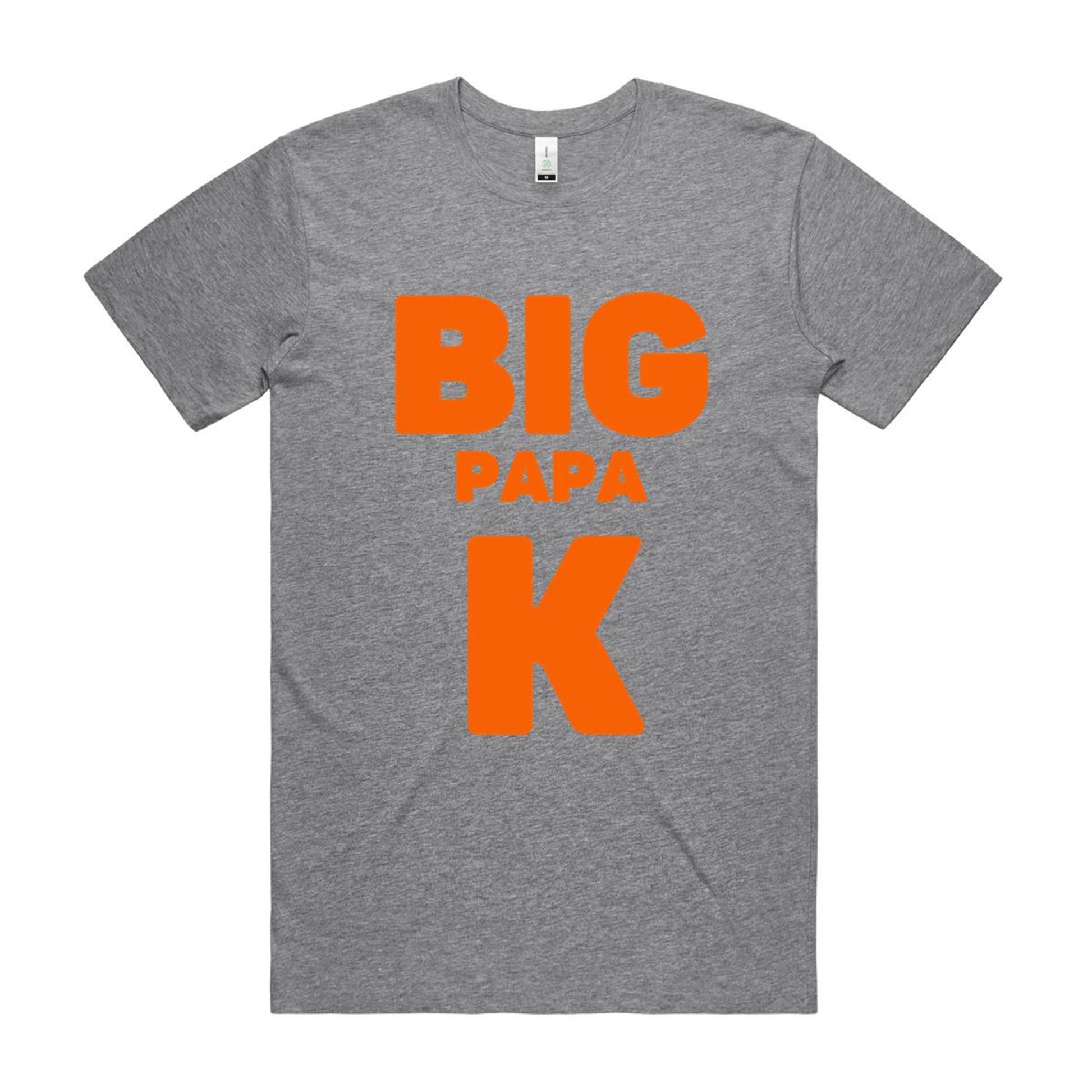 "Big Papa K" Men's GOTS Certified Organic Cotton T-Shirt, Father's Day Birthday Gift for Dad- Da Boss Mango AU - Grey Marle