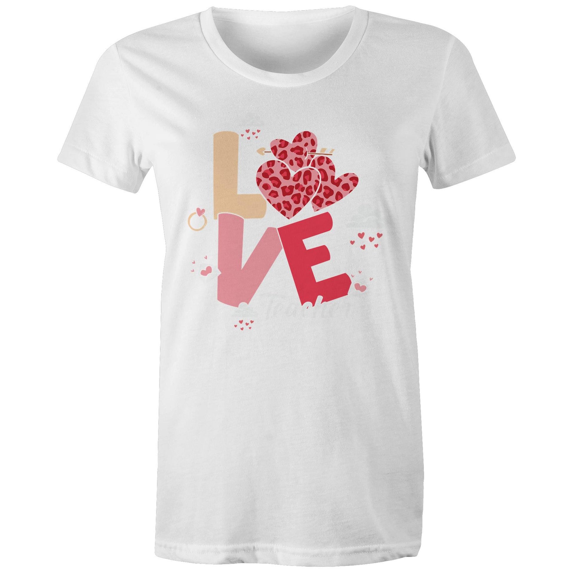 Love Teacher Women's Maple Cotton T-Shirt - Gift for Teachers - Da Boss Mango AU - White