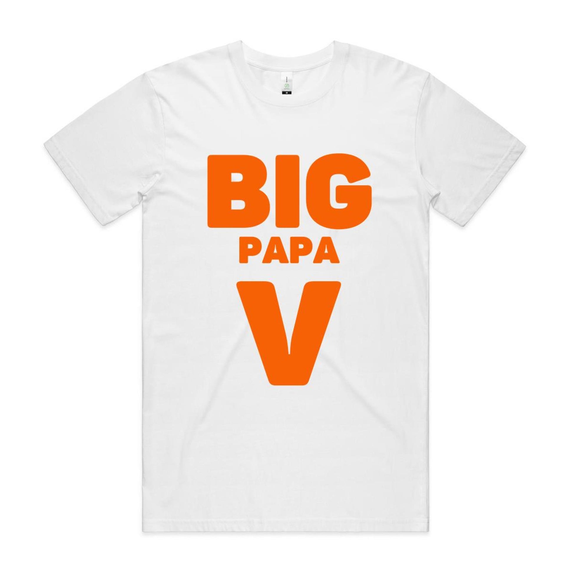 "Big Papa V" Men's GOTS Certified Organic Cotton T-Shirt, Father's Day Birthday Gift for Dad- Da Boss Mango AU - White