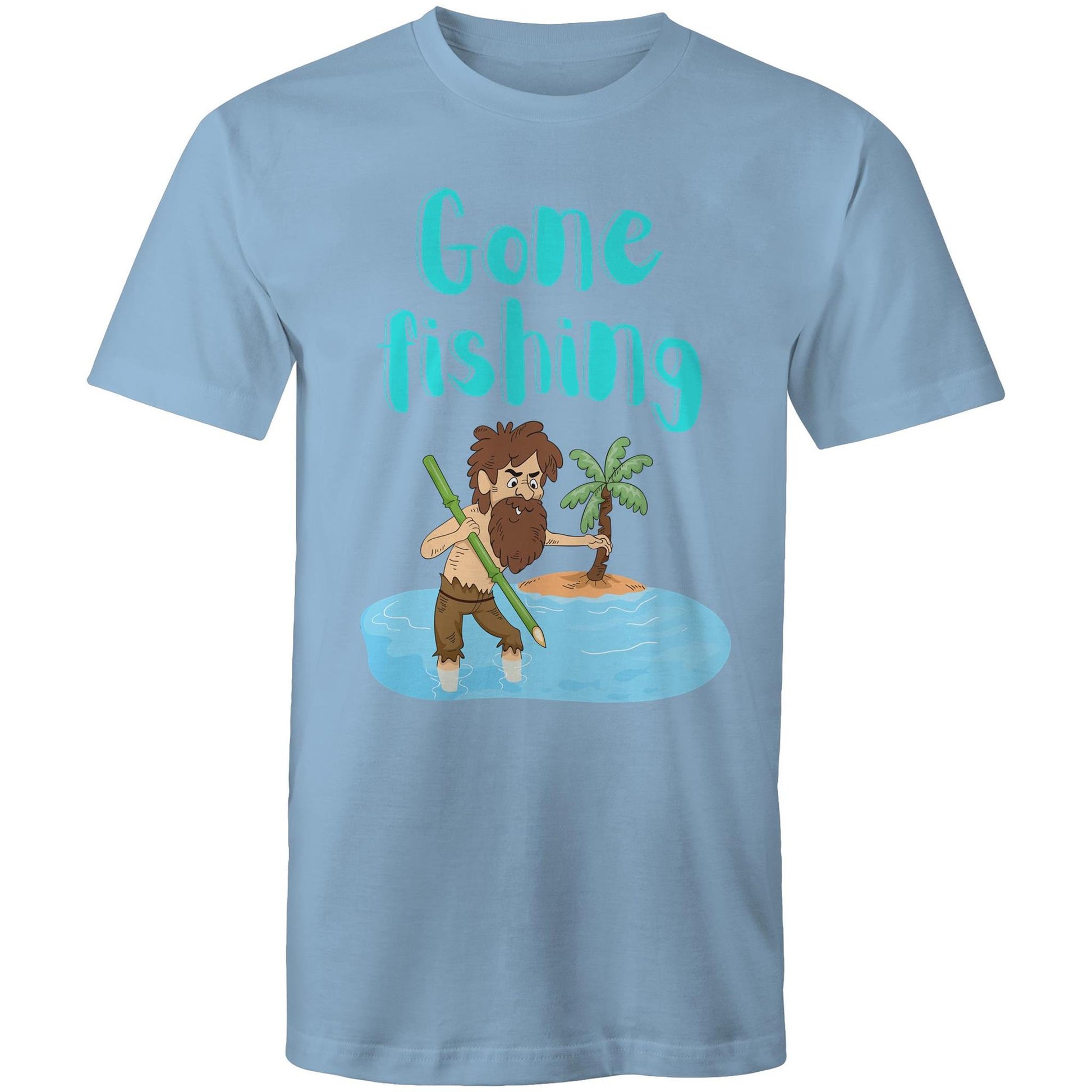 Gone Fishing Men's Cotton T-Shirt - Plus Size S, M, L, XL, 2XL, 3XL, 4XL, 5XL - Da Boss Mango AU - Carolina Blue