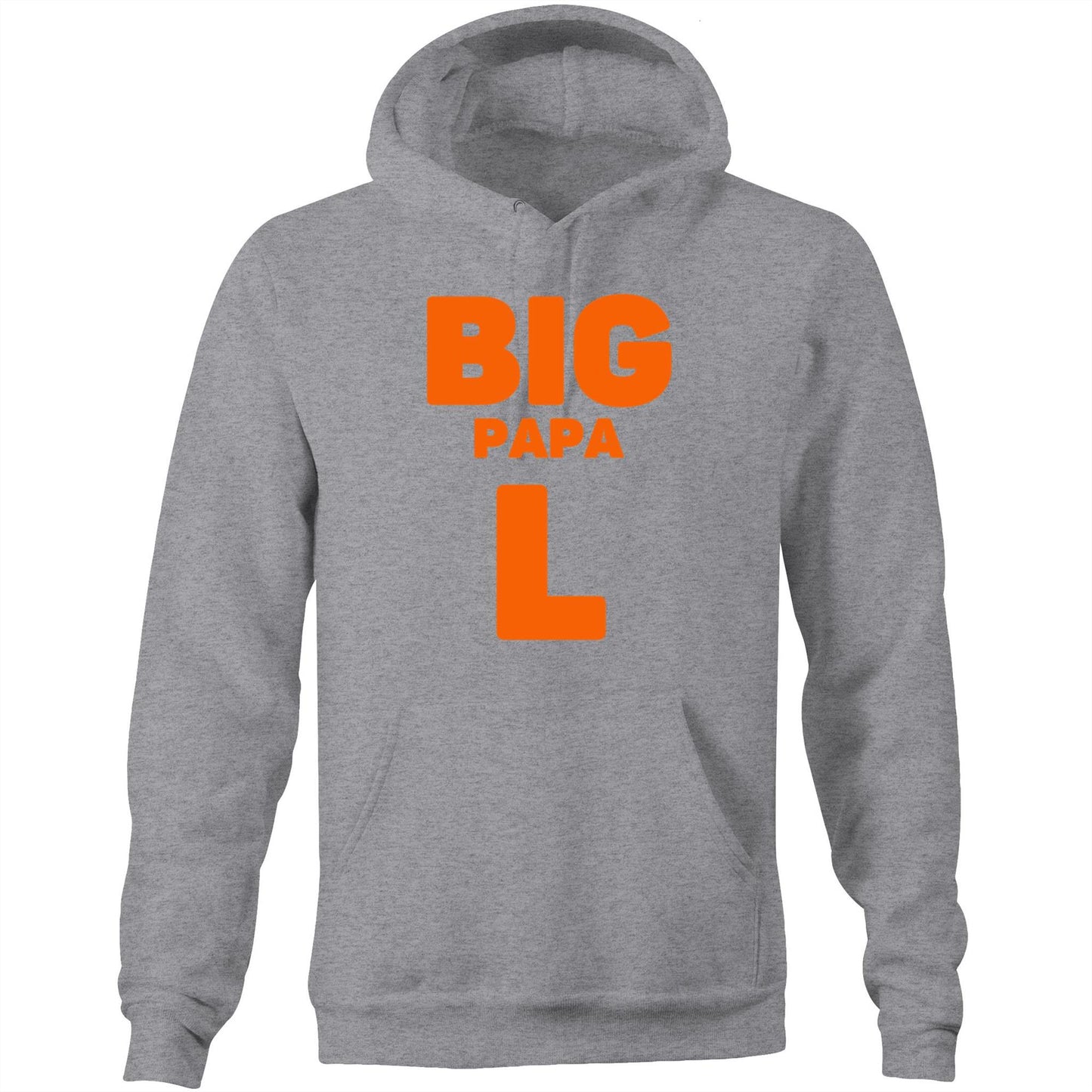 "Big Papa L" Pocket Hoodie Sweatshirt Pullover with Kangaroo Pocket Father's Day Gift for Dad - Da Boss Mango AU - Grey Marle