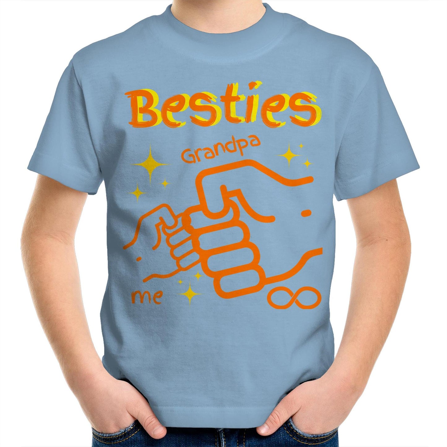 "Besties Me & Grandpa" Kids Youth Cotton T-Shirt for Boys - Size 2, 4, 6, 8, 10, 12, 14 - Da Boss Mango AU - Carolina Blue