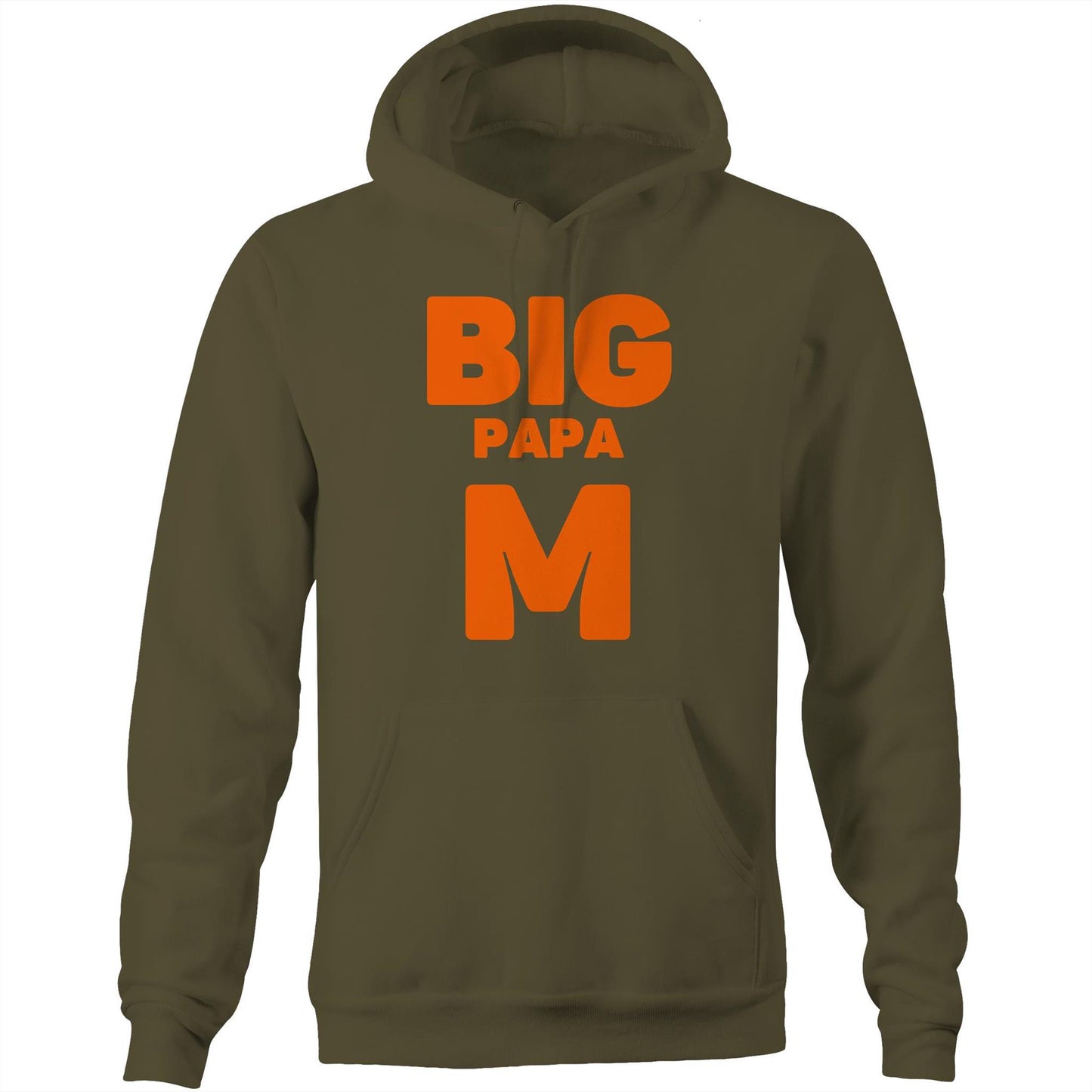 "Big Papa M" Pocket Hoodie Sweatshirt Pullover with Kangaroo Pocket Father's Day Gift for Dad - Da Boss Mango AU - Army Green