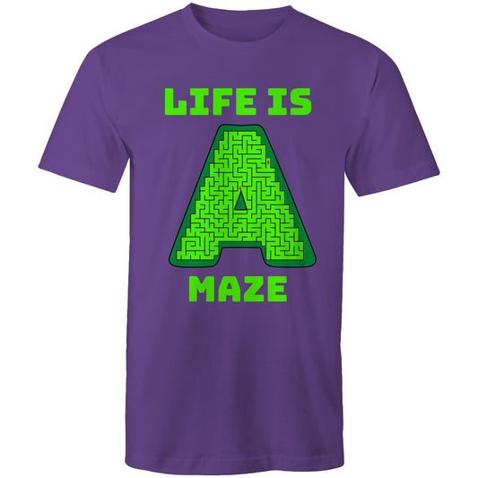 Life is A Maze Men's Playful Funny Cotton T-Shirt - Plus Size S, M, L, XL, 2XL, 3XL, 4XL, 5XL - Da Boss Mango AU - Purple