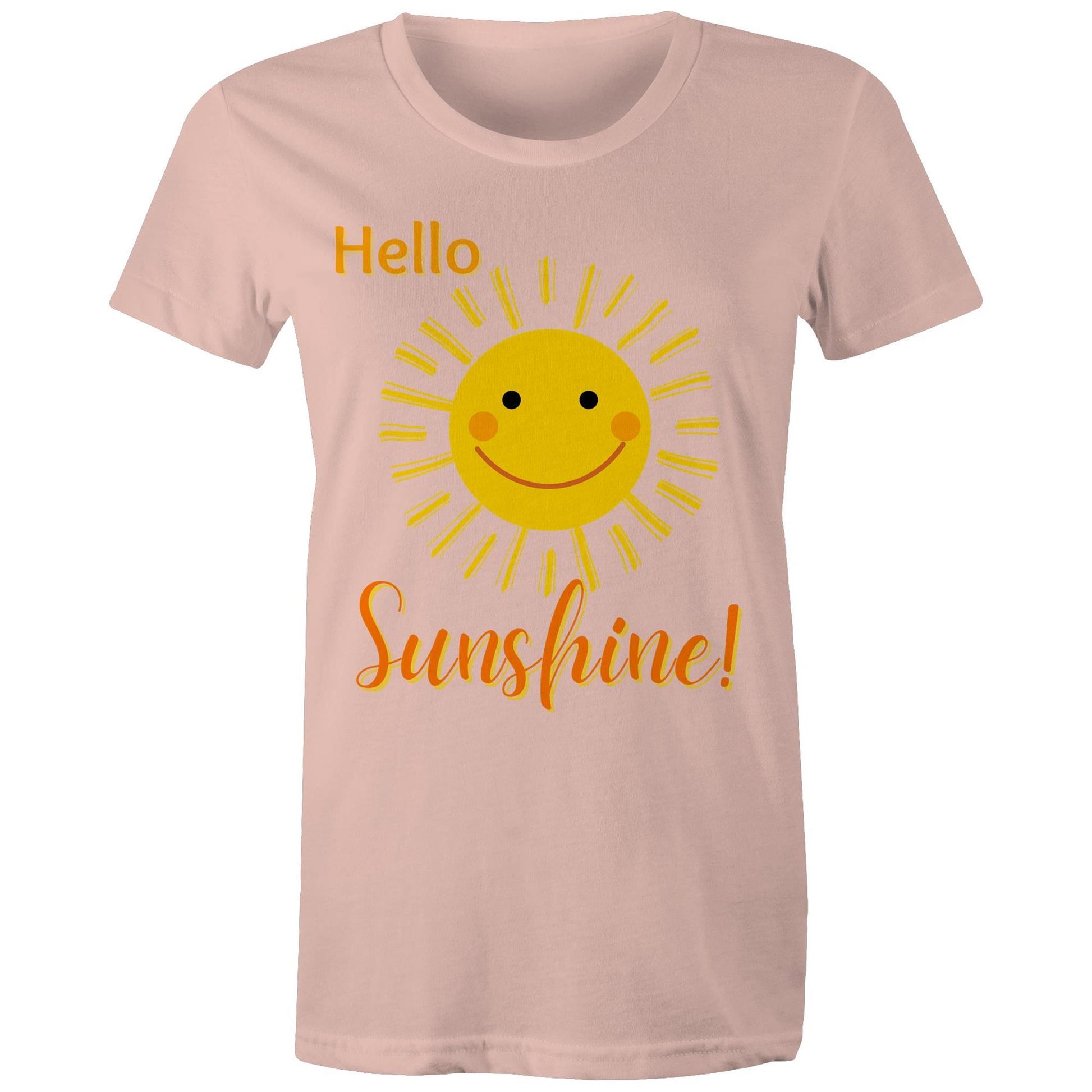 "Hello Sunshine!" Women's Cotton T-shirt - Gift Positive Happy Vibe Clothing - Da Boss Mango AU - Pale Pink