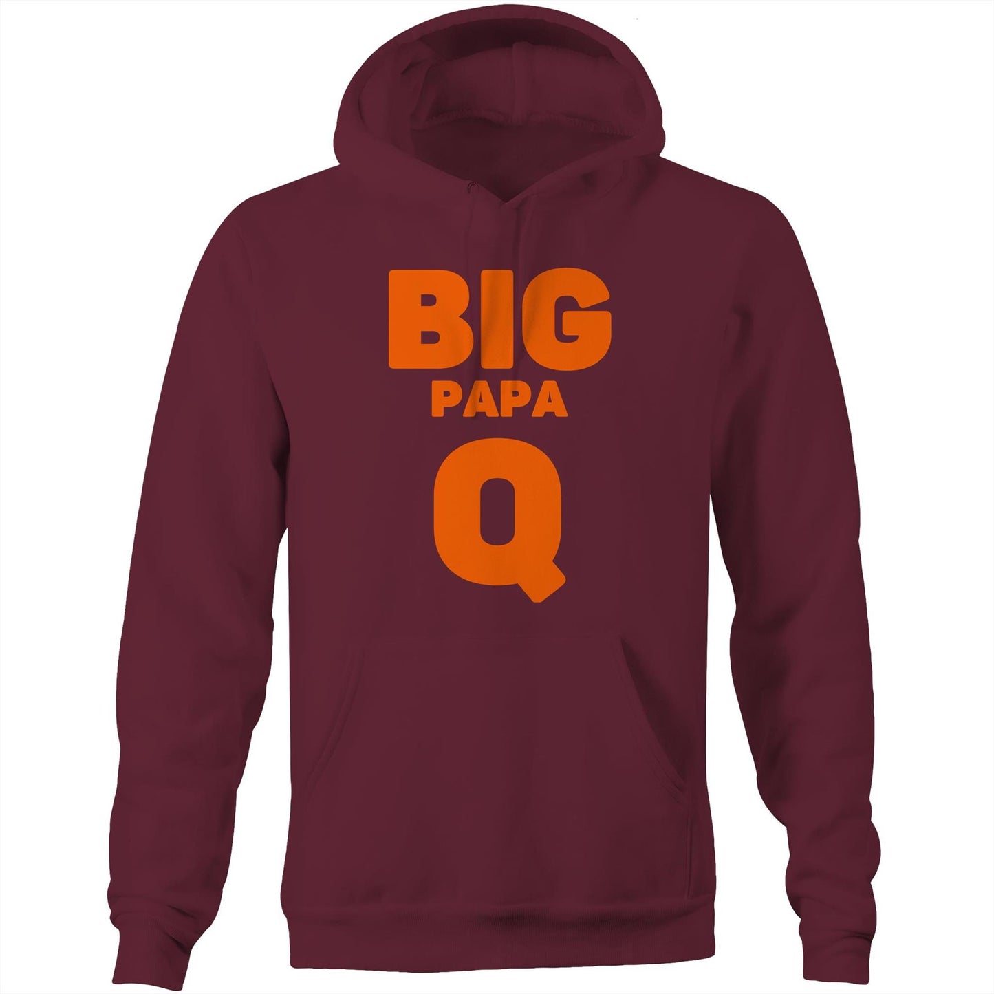 "Big Papa Q" Pocket Hoodie Sweatshirt Pullover with Kangaroo Pocket Gift for Dad - Da Boss Mango AU - Burgundy Maroon