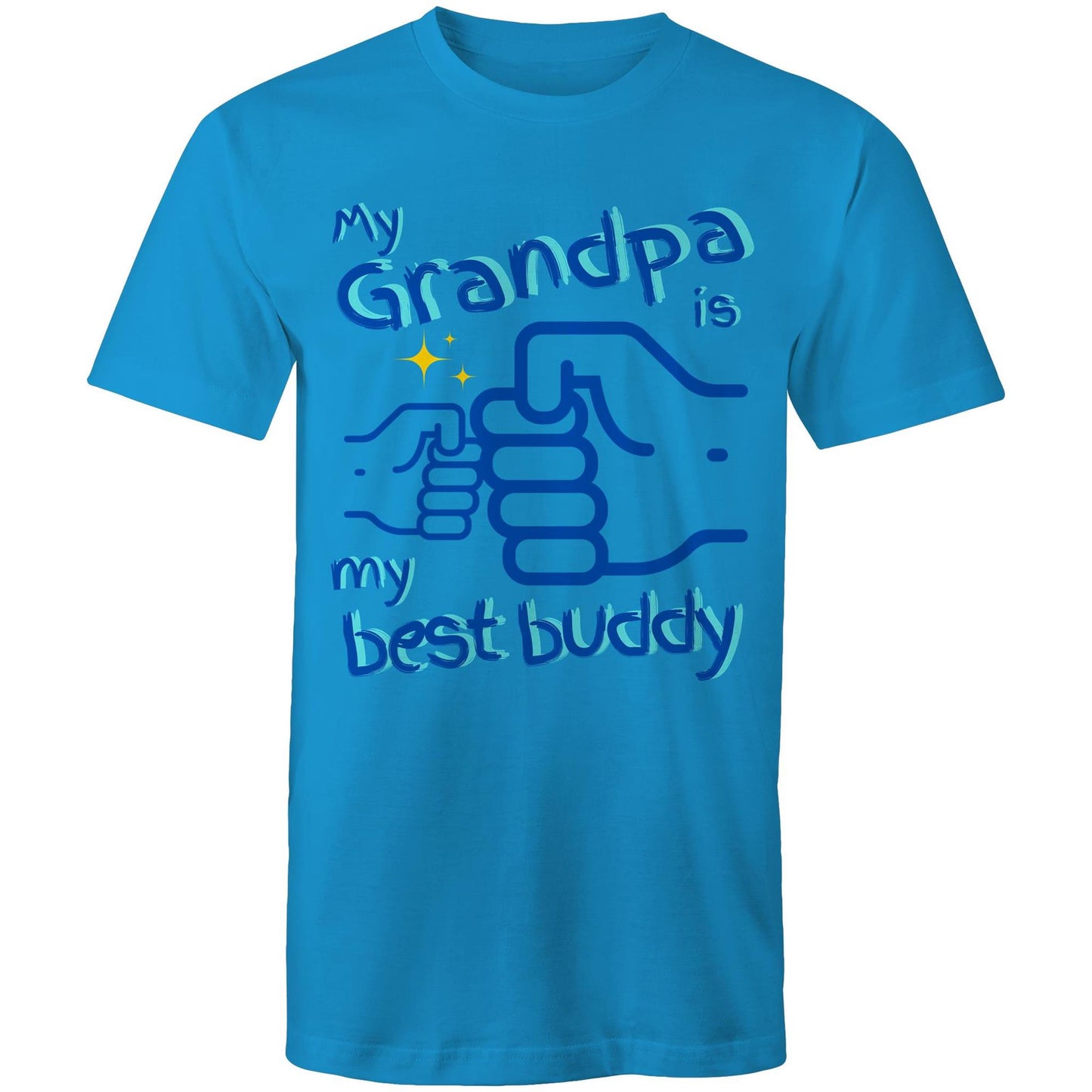 My Grandpa is My Best Buddy Men's Cotton T-Shirt - Best Gift for Grandpa from Grandson - Da Boss Mango AU - Arctic Blue