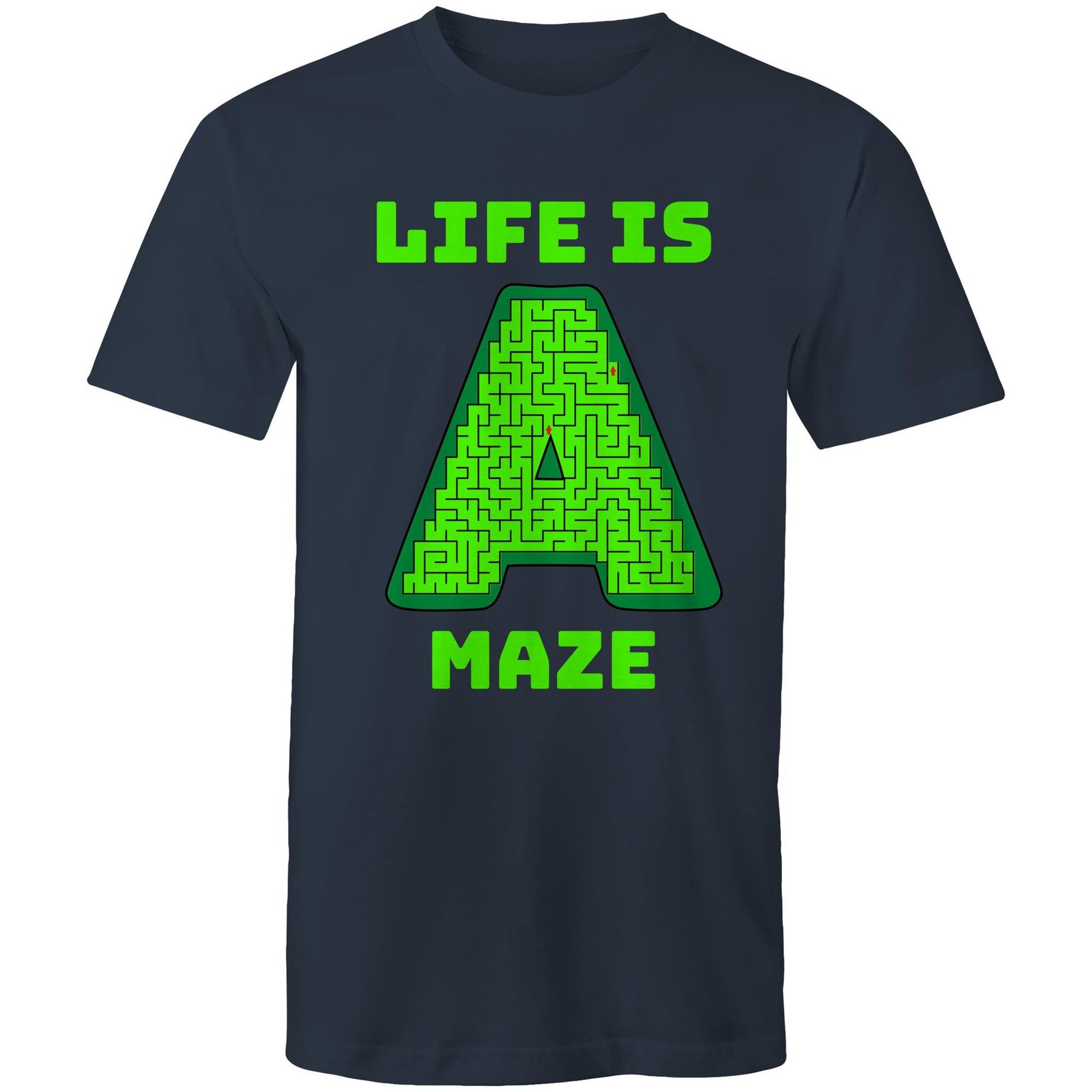 Life is A Maze Men's Playful Funny Cotton T-Shirt - Plus Size S, M, L, XL, 2XL, 3XL, 4XL, 5XL - Da Boss Mango AU - Navy