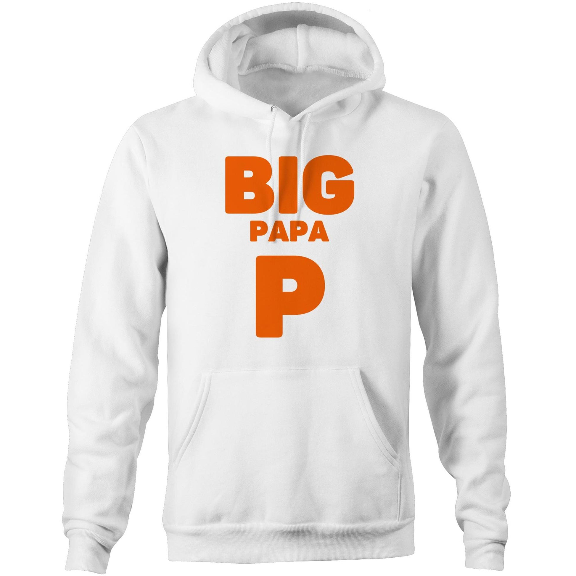 "Big Papa P" Pocket Hoodie Sweatshirt Pullover with Kangaroo Pocket Father's Day Gift for Dad - Da Boss Mango AU - White