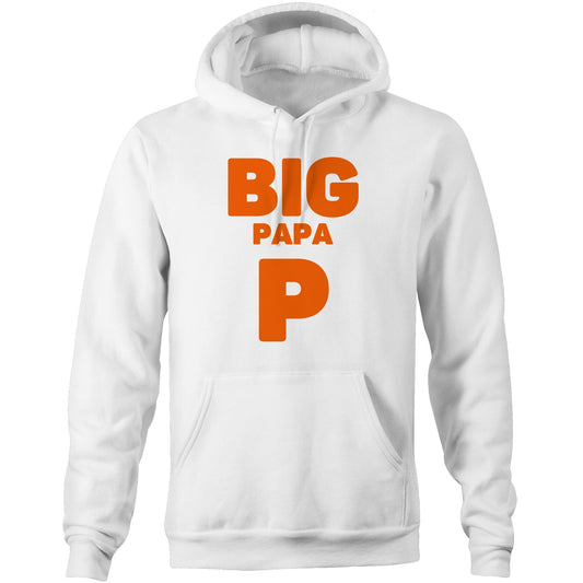 "Big Papa P" Pocket Hoodie Sweatshirt Pullover with Kangaroo Pocket Father's Day Gift for Dad - Da Boss Mango AU - White