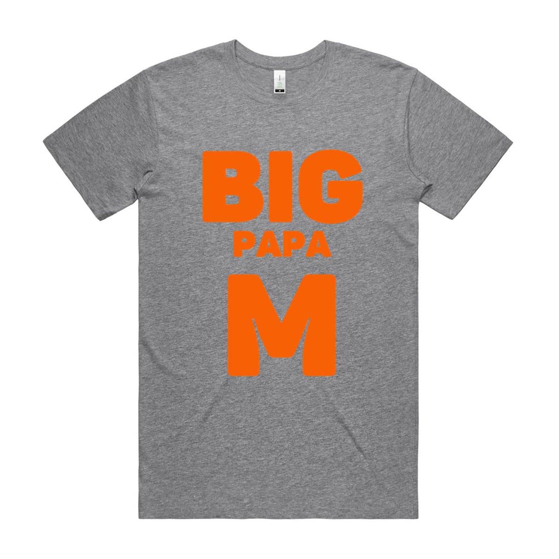 "Big Papa M" Men's GOTS Certified Organic Cotton T-Shirt, Father's Day Birthday Gift for Dad- Da Boss Mango AU - Grey Marle