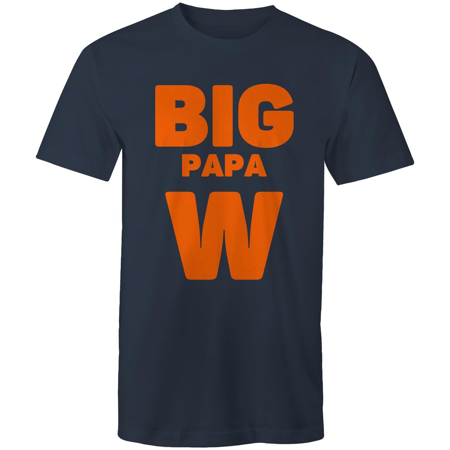 "Big Papa W" Men's Cotton Navy T-Shirt in Size S, M, L, XL, XXL, 3XL, 4XL, 5XL, Gift for Dad - Da Boss Mango AU -