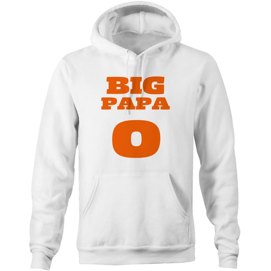 "Big Papa O" Pocket Hoodie Sweatshirt Pullover with Kangaroo Pocket Father's Day Gift for Dad - Da Boss Mango AU - White