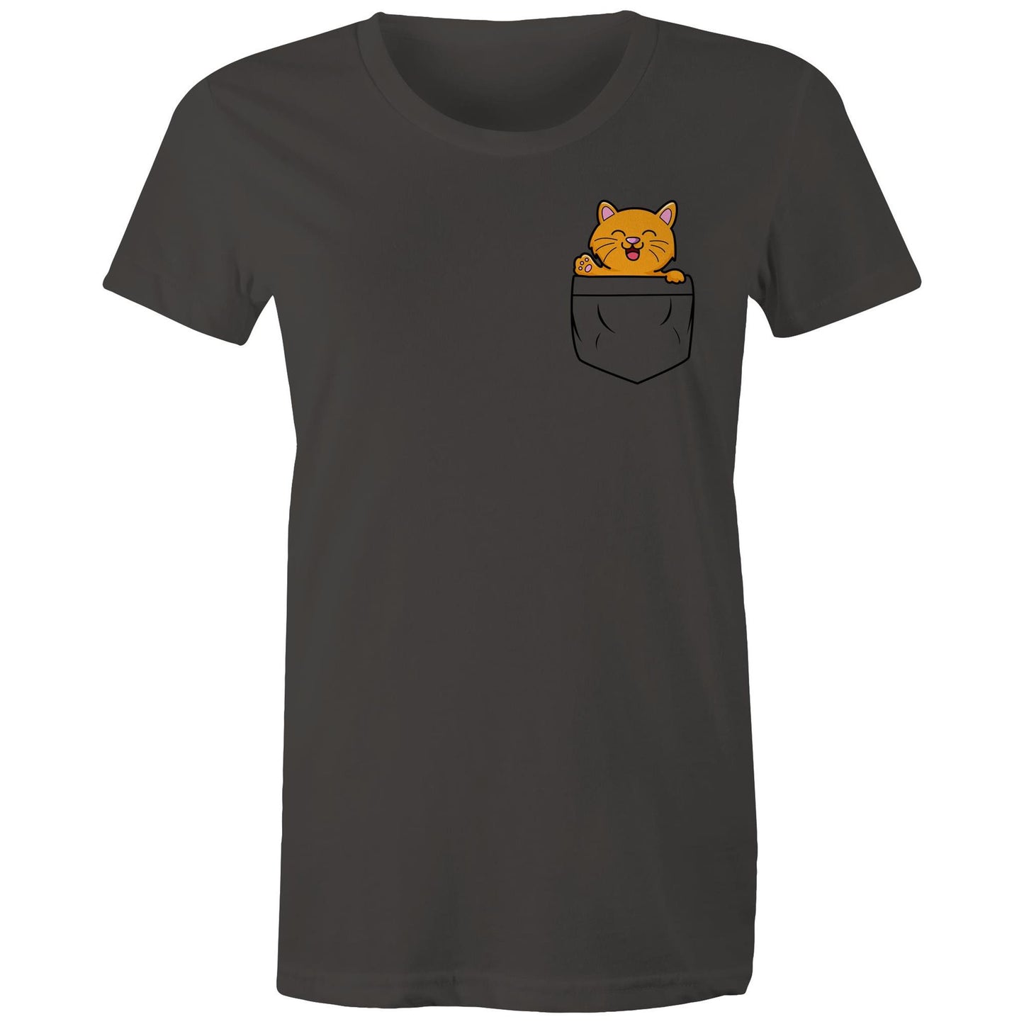 Mini Mango in a Pocket Women's Cotton T-Shirt for Cat Kitten Lovers- Da Boss Mango AU - Charcoal