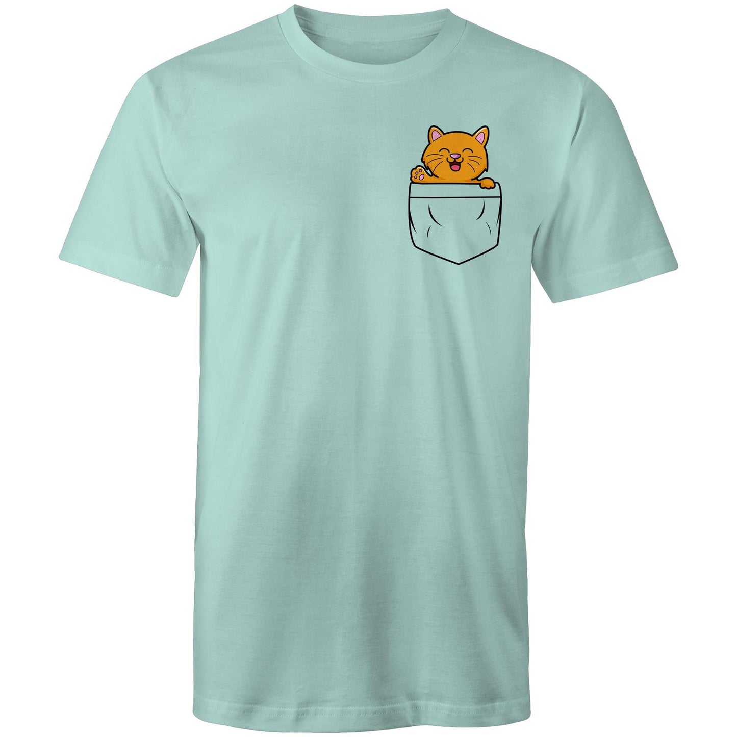 Kitten Mini Mango in a Pocket Men's Cotton T-Shirt - Da Boss Mango AU - Aqua