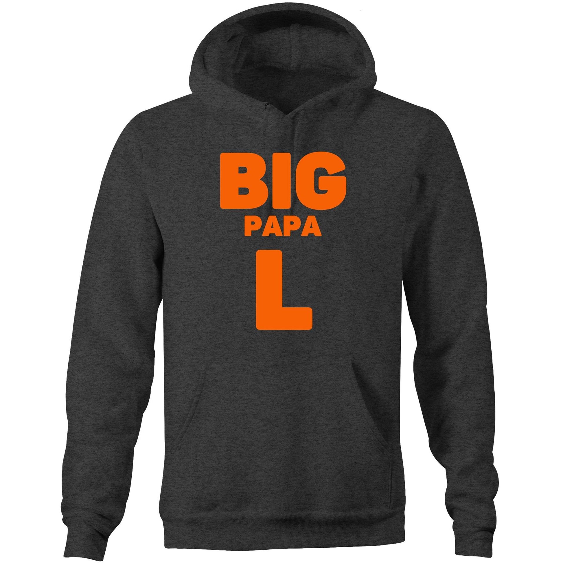 "Big Papa L" Pocket Hoodie Sweatshirt Pullover with Kangaroo Pocket Gift for Dad - Da Boss Mango AU - Asphalt Dark Grey