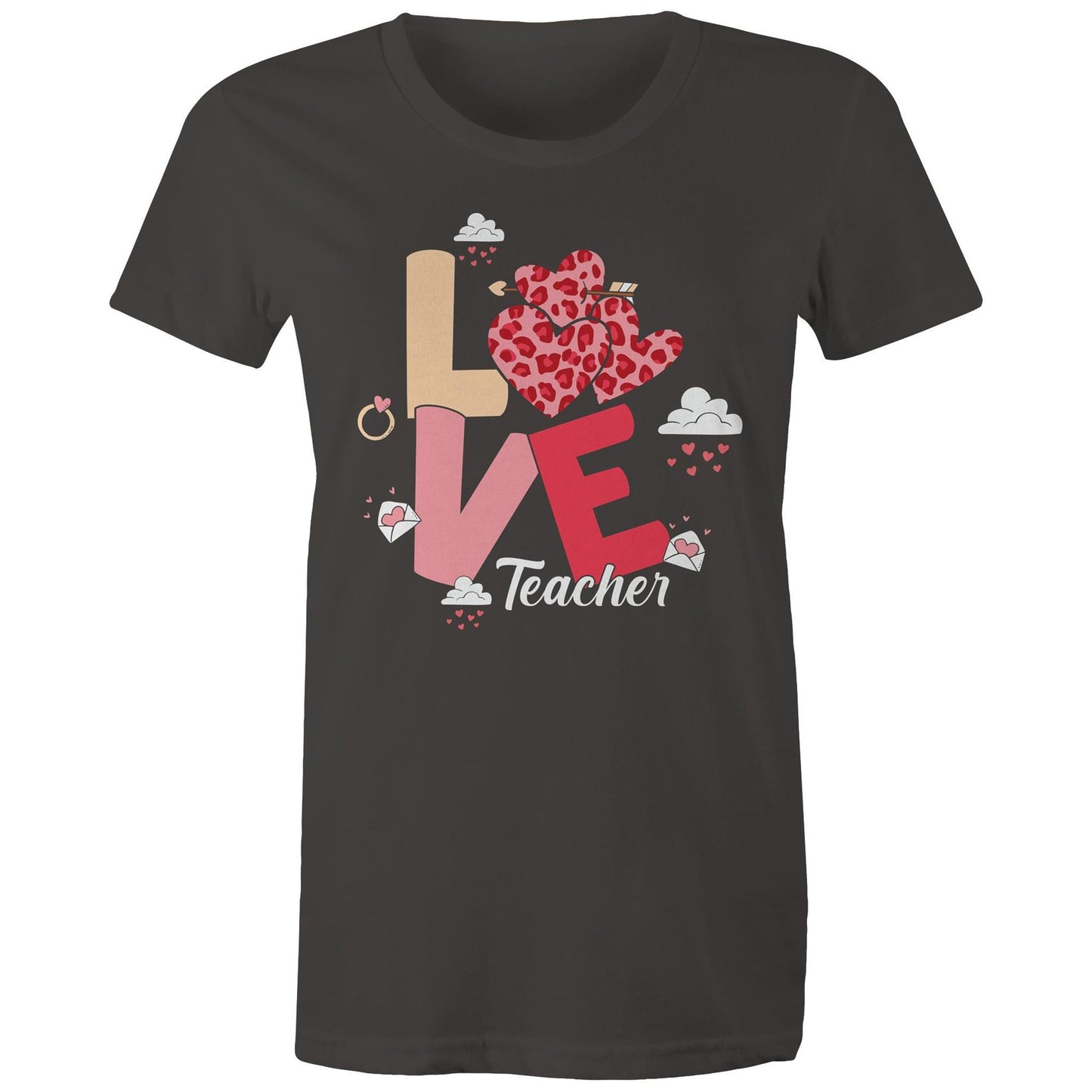 Love Teacher Women's Maple Cotton T-Shirt - Gift for Teachers - Da Boss Mango AU - Charcoal