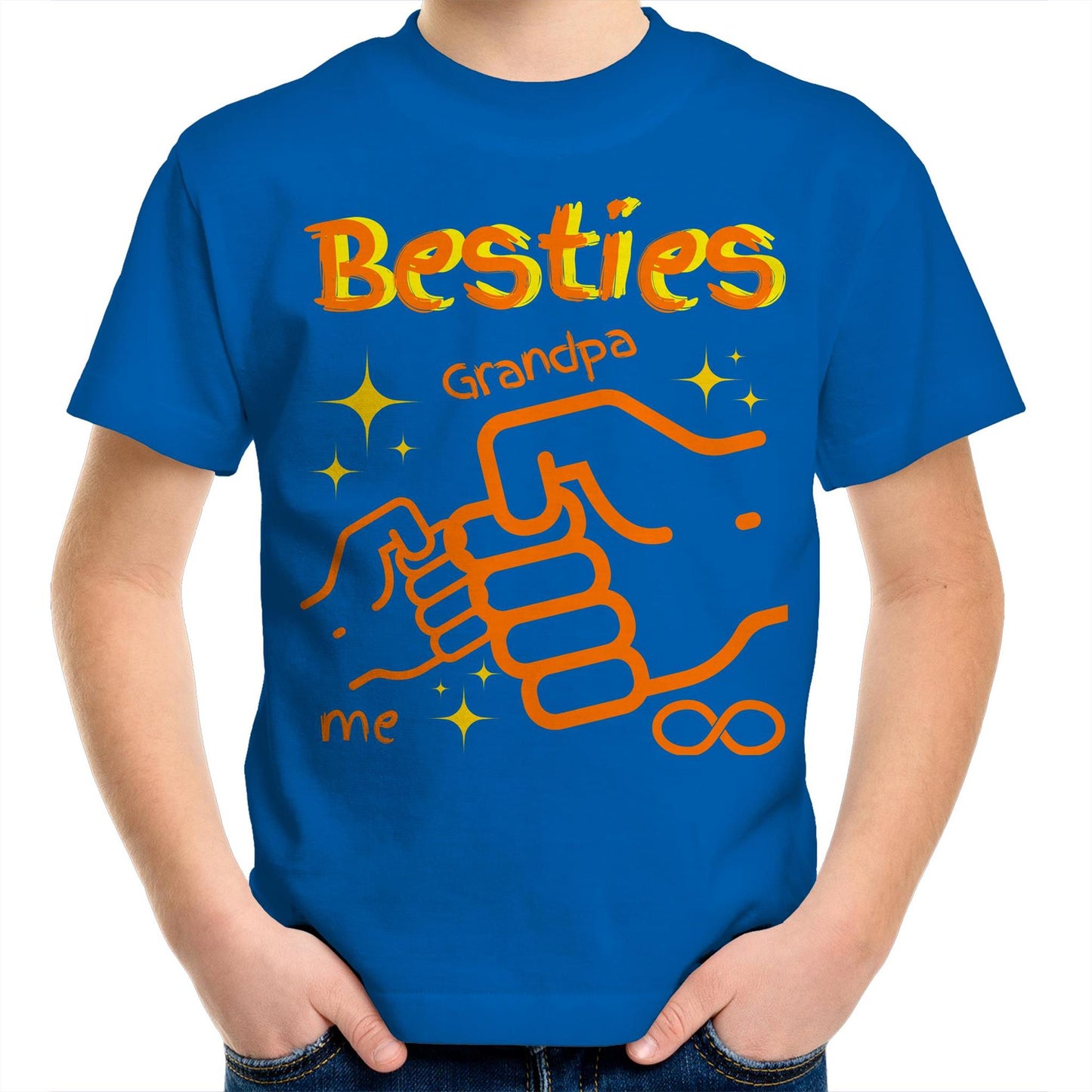 "Besties Me & Grandpa" Kids Cotton T-Shirt for Boys - Size 2, 4, 6, 8, 10, 12, 14 - Da Boss Mango AU - Bright Royal Blue